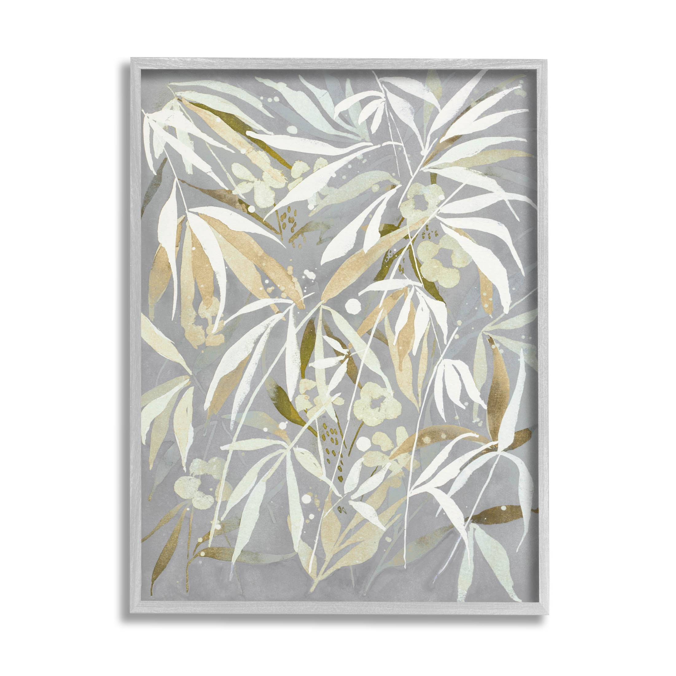Stupell Industries Abstract Botanical Leaves Graphic Art Gray Framed Art Print Wall Art, Design by Krinlox