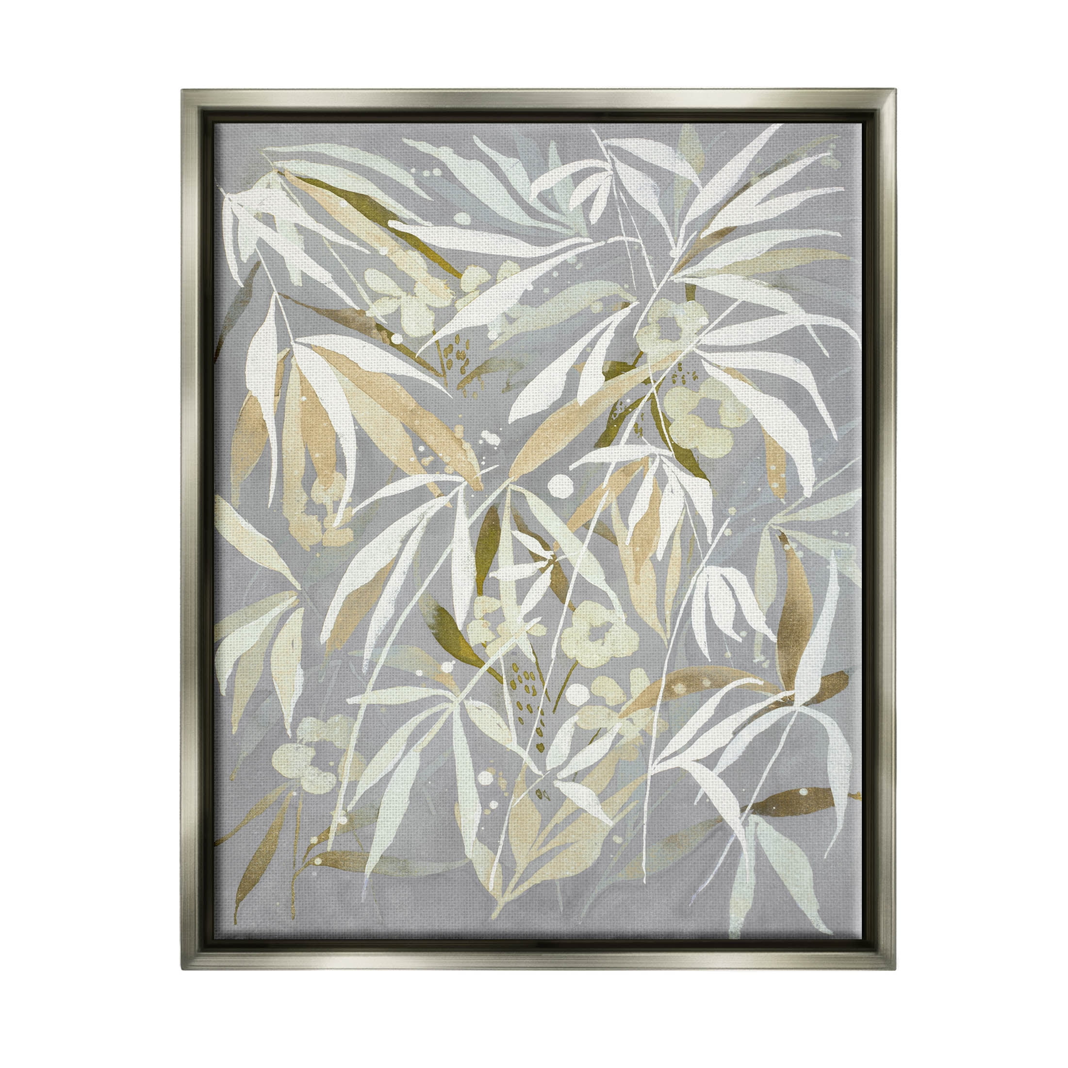 Stupell Industries Abstract Botanical Leaves Graphic Art Luster Gray Floating Framed Canvas Print Wall Art, Design by Krinlox
