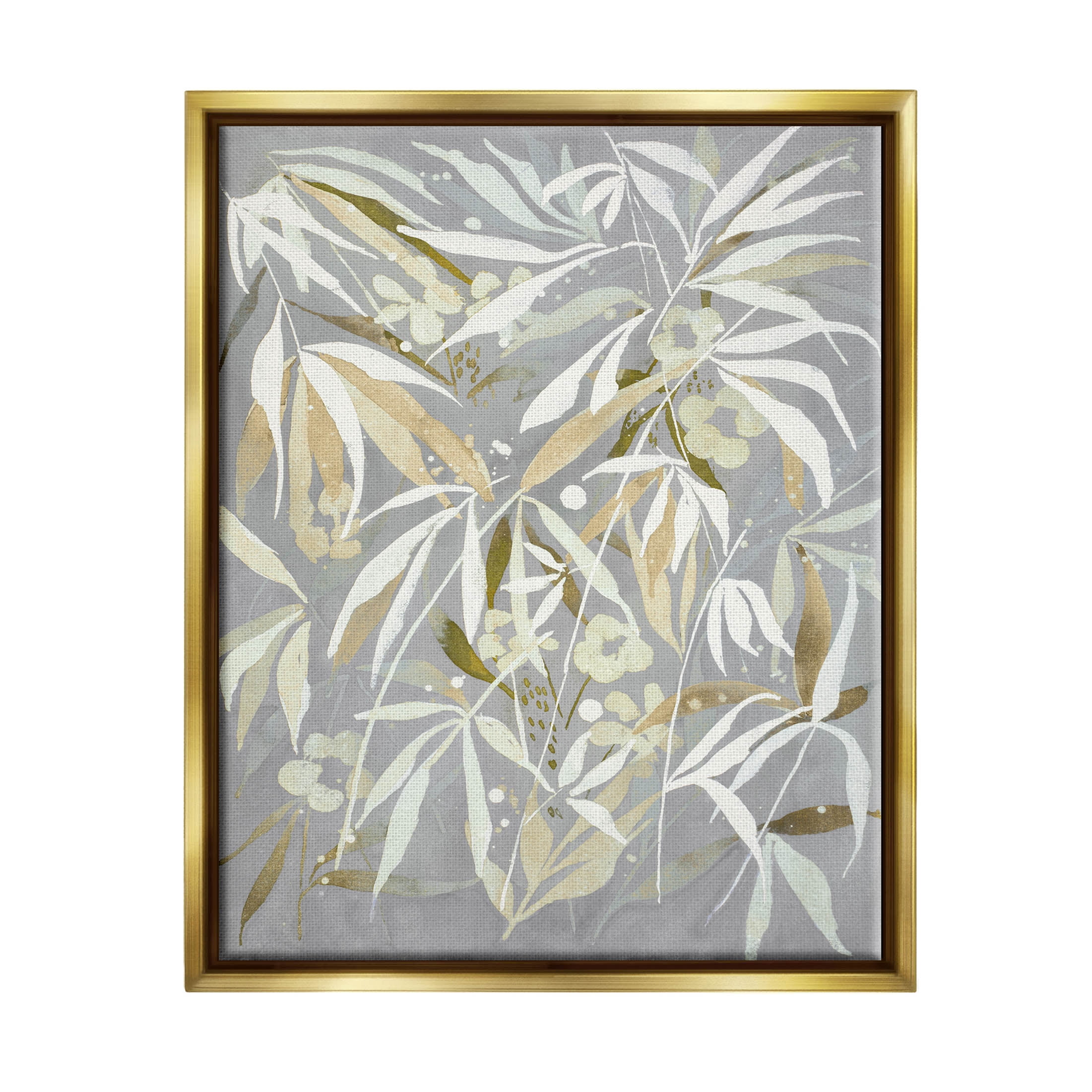 Stupell Industries Abstract Botanical Leaves Graphic Art Metallic Gold Floating Framed Canvas Print Wall Art, Design by Krinlox