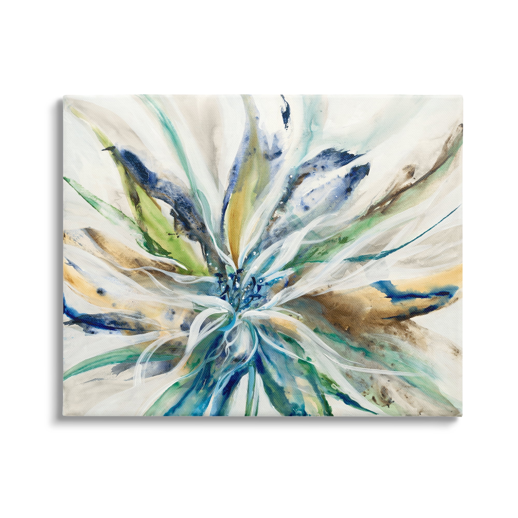 Large Abstract Botanical Petals Canvas Wall Art in Green and Blue