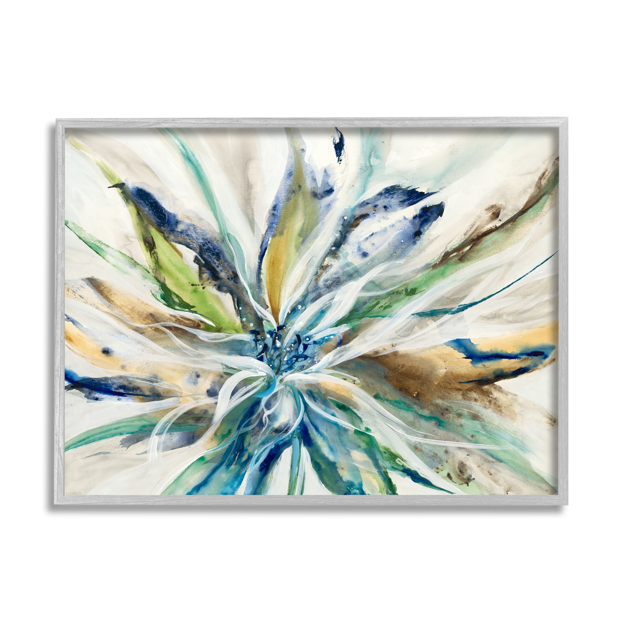 Stupell Industries Abstract Botanical Petals Botanical & Floral Painting Gray Framed Art Print Wall Art, 14 x 11