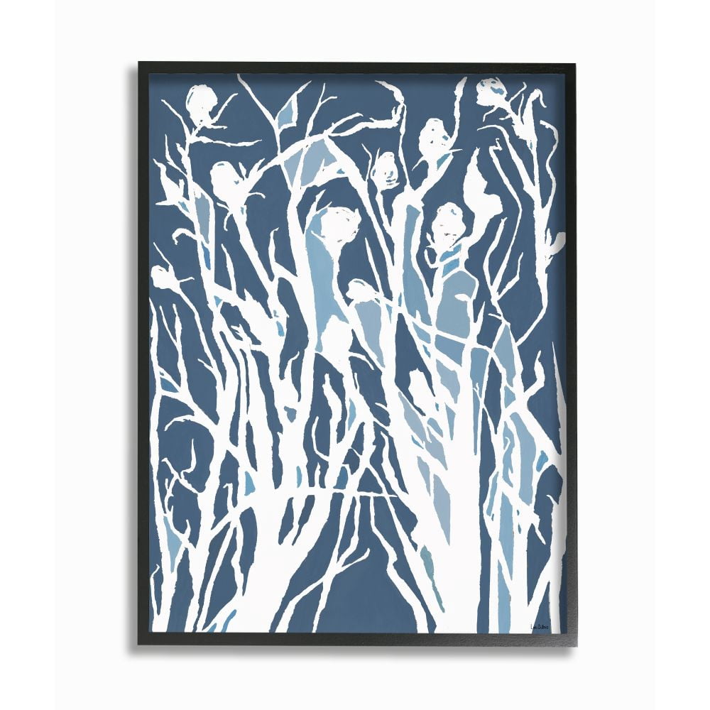 Stupell Industries Abstract Botanical Plant Silhouette Blue White Design Framed Wall Art Design by Lori Dubois, 11" x 14", Black Framed