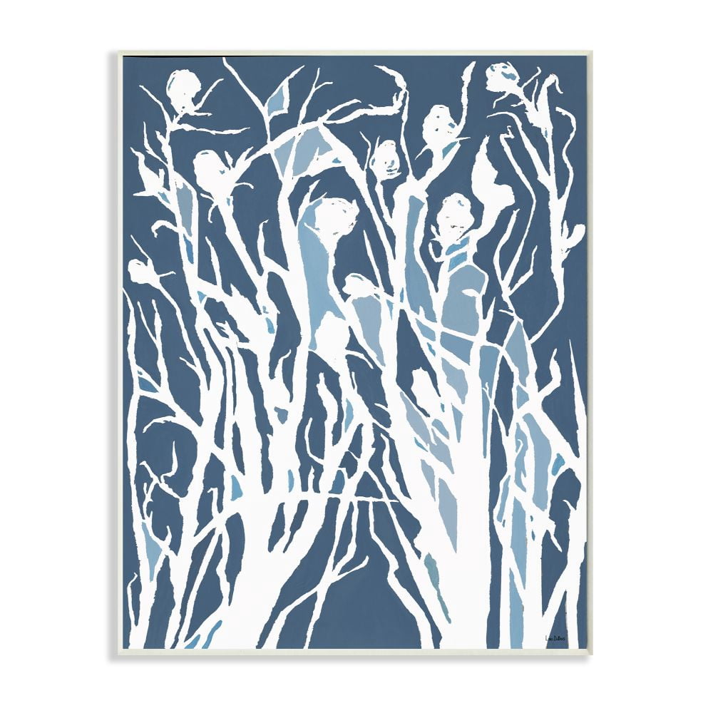 Stupell Industries Abstract Botanical Plant Silhouette Blue White Design Wall Plaque Design by Lori Dubois