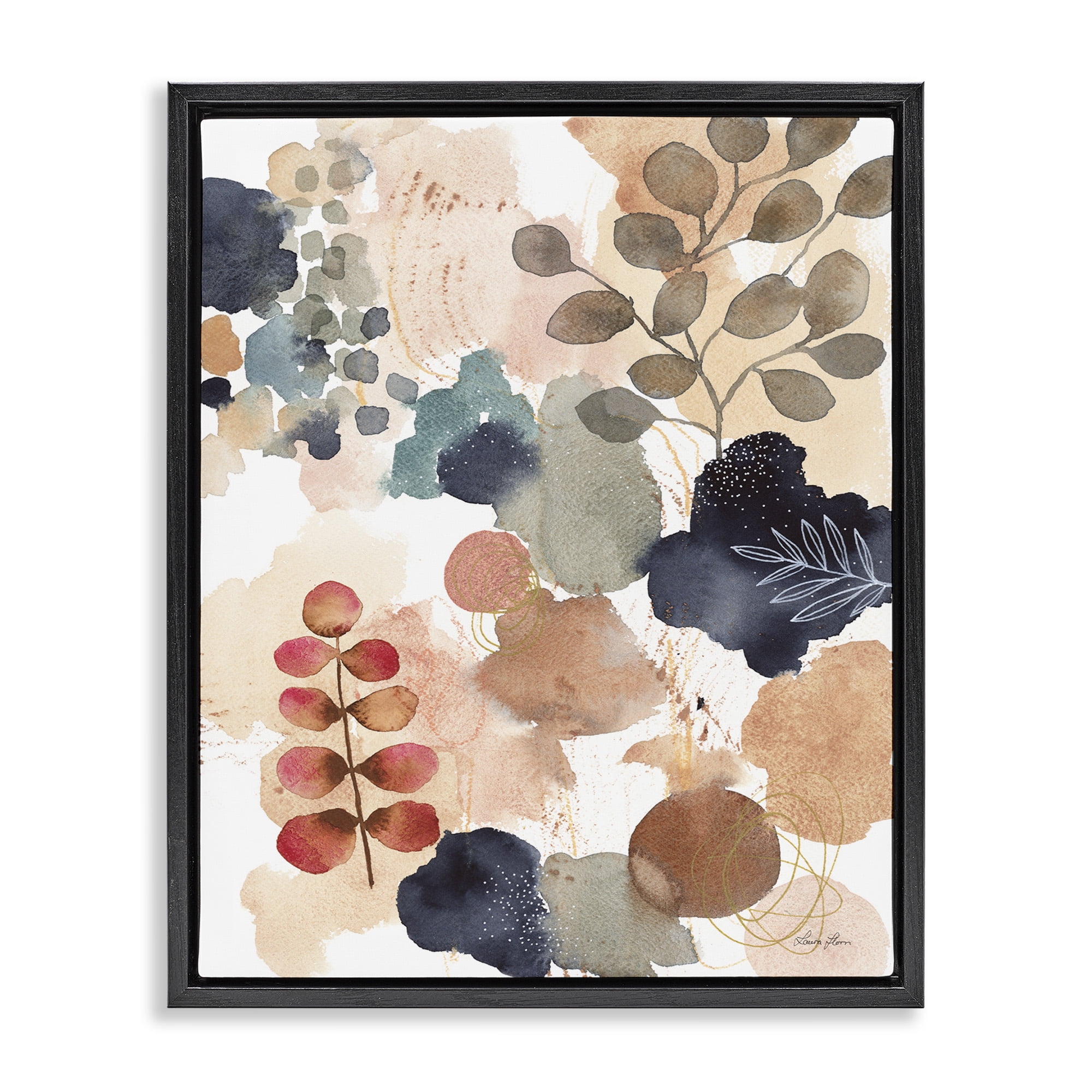 Stupell Industries Abstract Botanical Shape Collage Abstract Painting Black Floater Framed Canvas Art Print Wall Art, 25 x 31