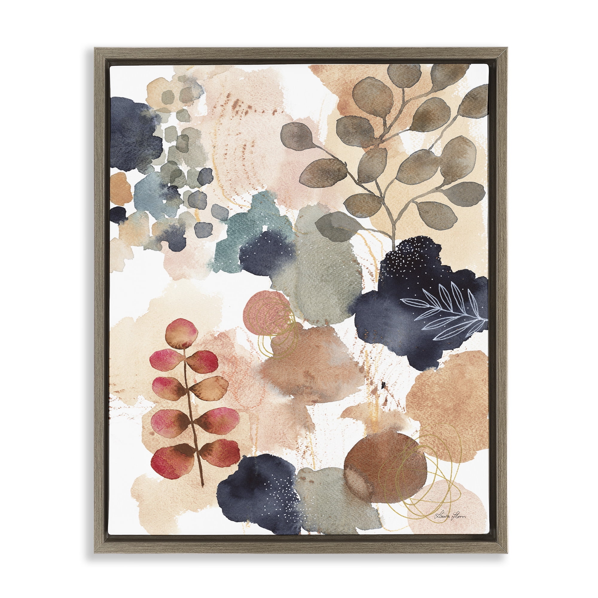 Stupell Industries Abstract Botanical Shape Collage Abstract Painting Brown Floater Framed Canvas Art Print Wall Art, 25 x 31