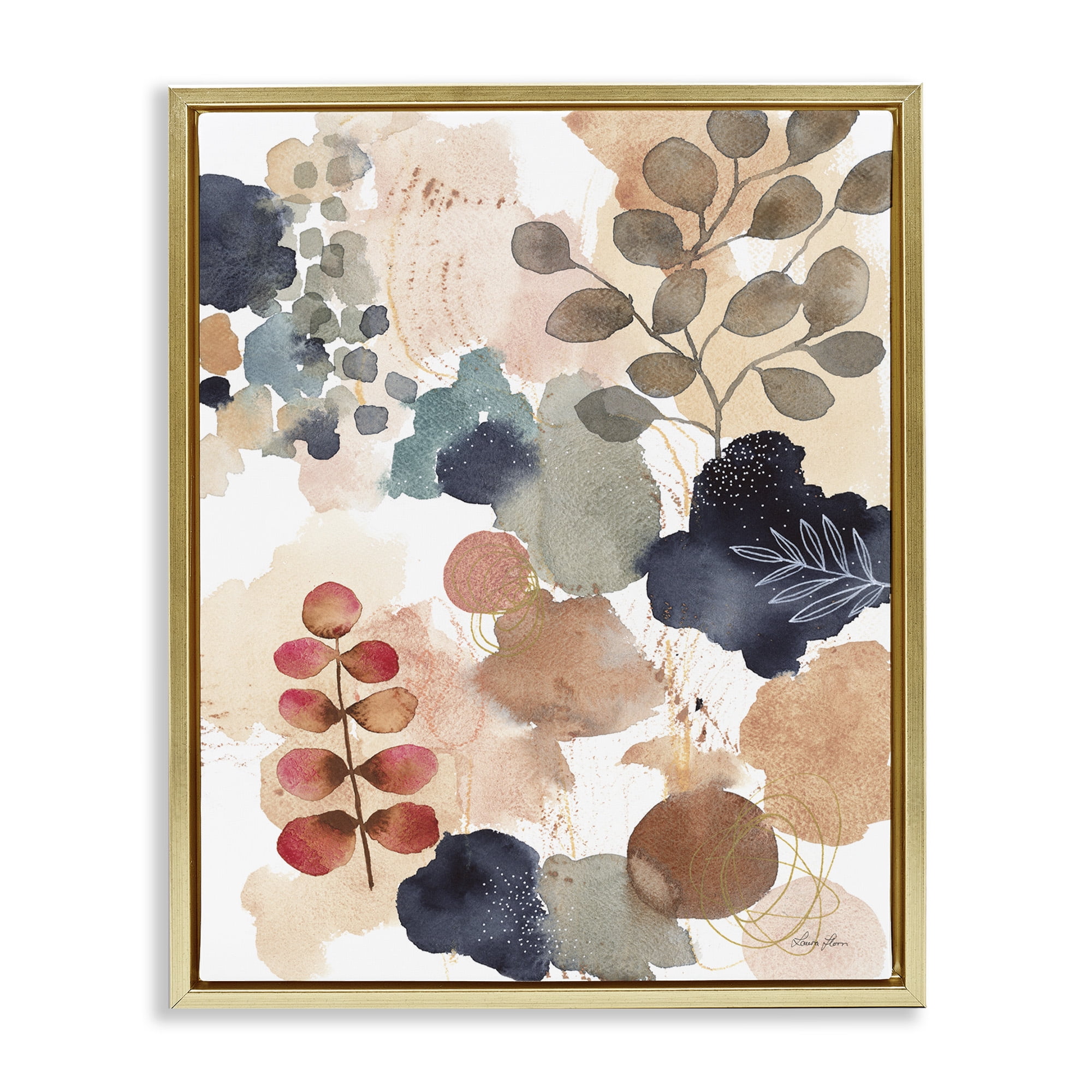 Stupell Industries Abstract Botanical Shape Collage Abstract Painting Gold Floater Framed Canvas Art Print Wall Art, 17 x 21