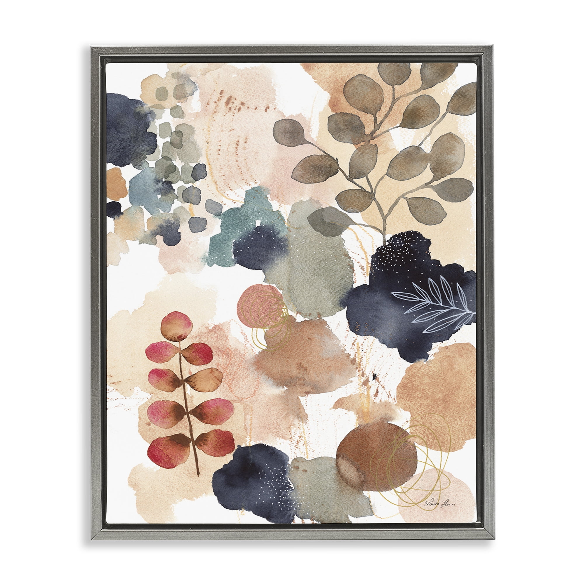 Stupell Industries Abstract Botanical Shape Collage Abstract Painting Gray Floater Framed Canvas Art Print Wall Art, 25 x 31