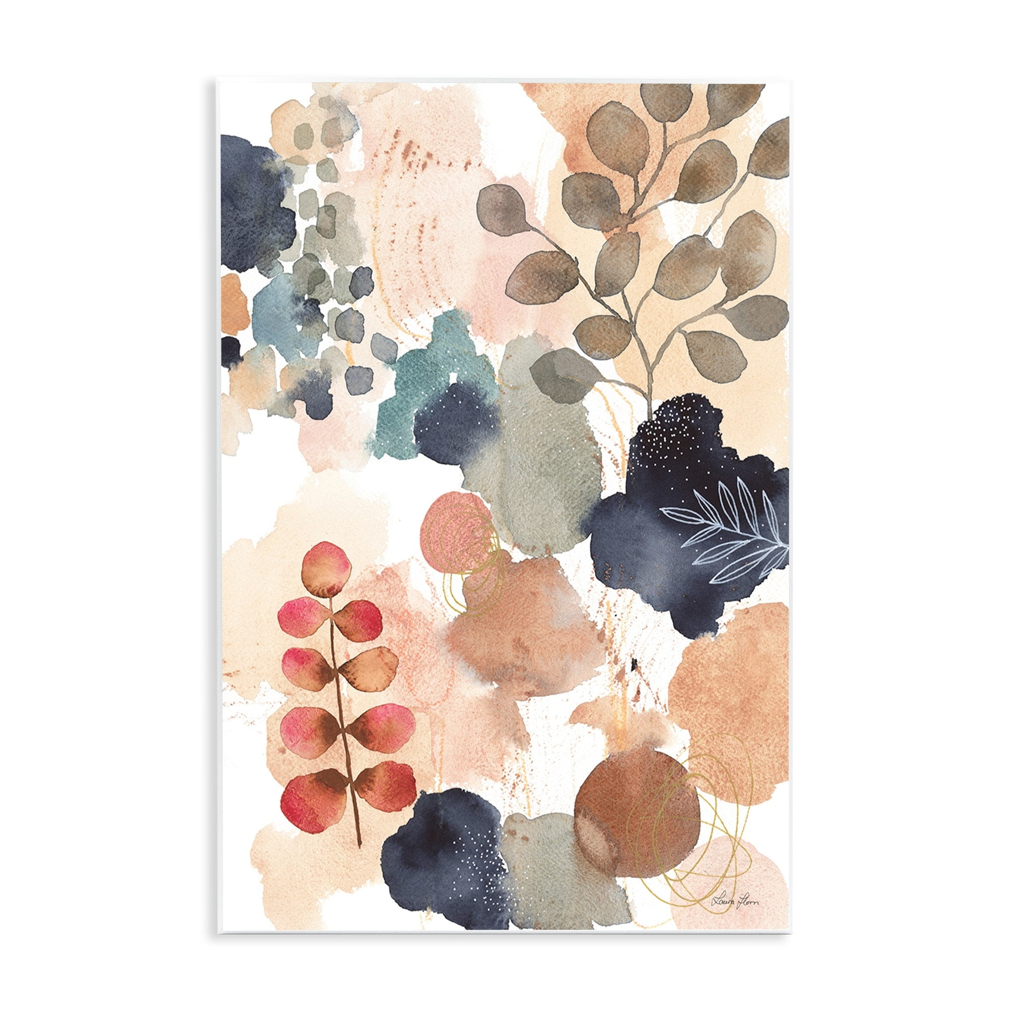 Abstract Botanical Shape Collage Modern Boho Painting Wall Plaque in Orange and Blue
