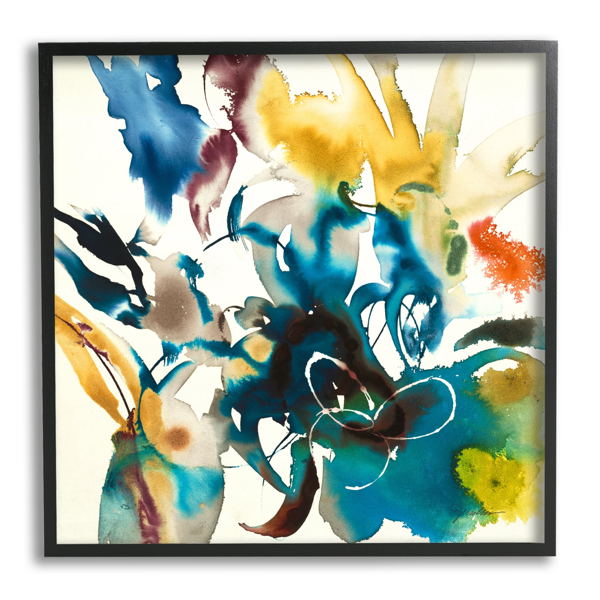 Stupell Industries Abstract Botanical Splash Botanical & Floral Painting Black Framed Art Print Wall Art, 12 x 12