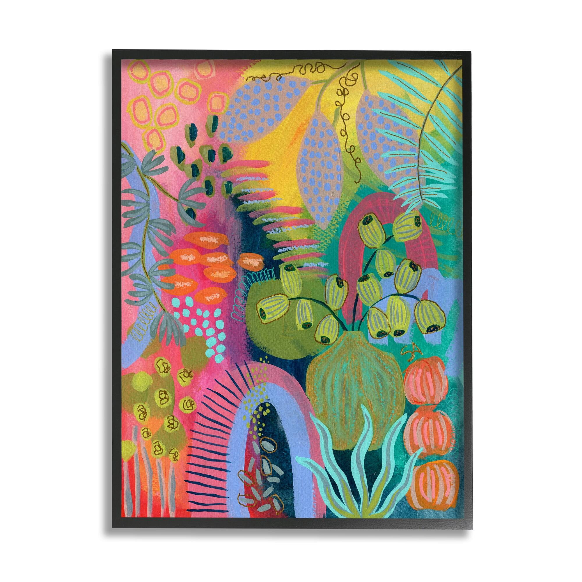 Vivid Abstract Botanical Canvas Print with Black Frame, 11" x 14"