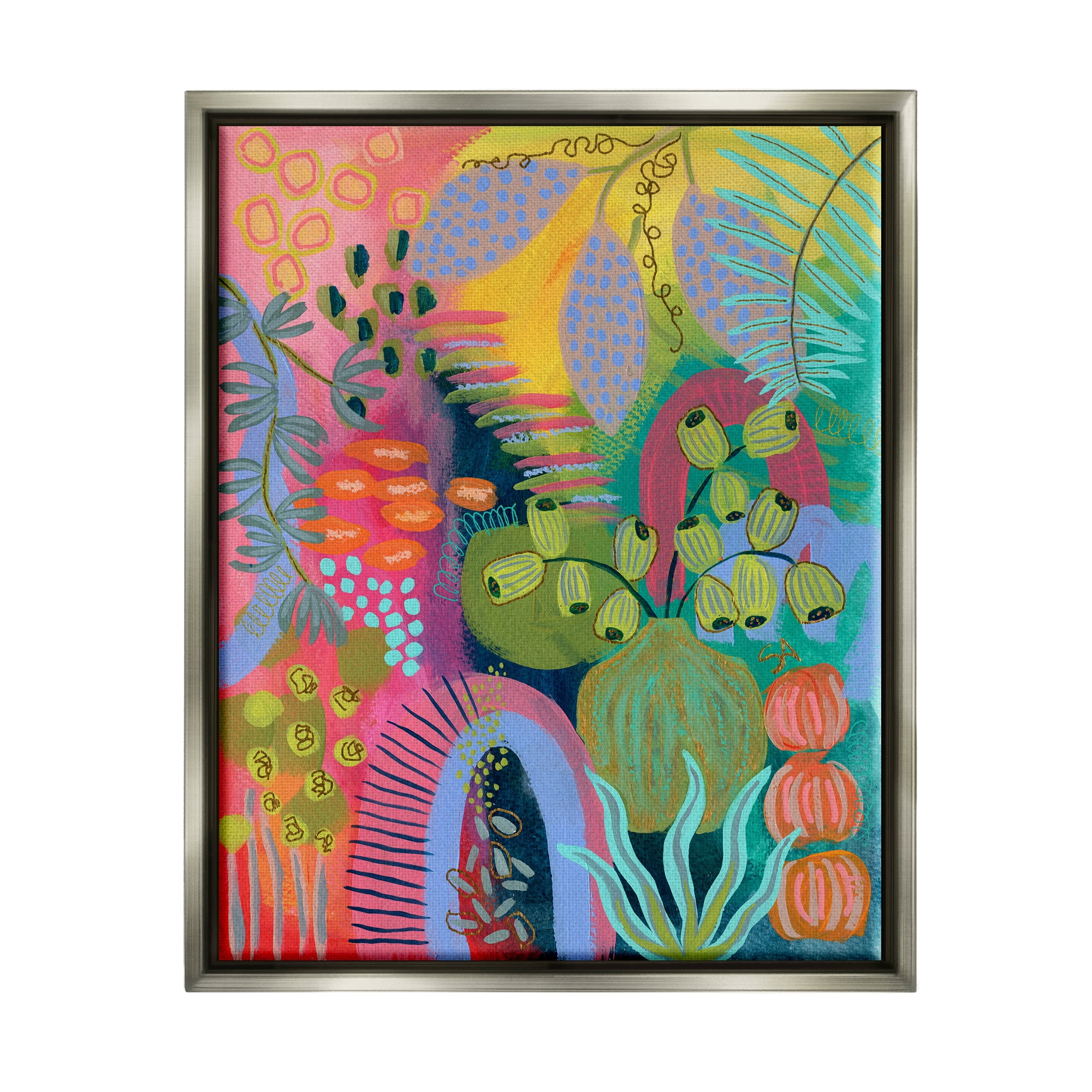 Stupell Industries Abstract Botanicals Vivid Hues Botanical & Floral Painting Gray Floater Framed Art Print Wall Art