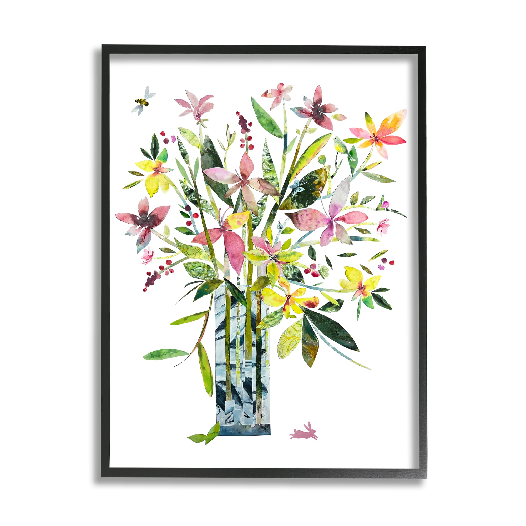 Stupell Industries Abstract Bouquet Vase Botanical & Floral Painting Black Framed Art Print Wall Art, 16 x 20