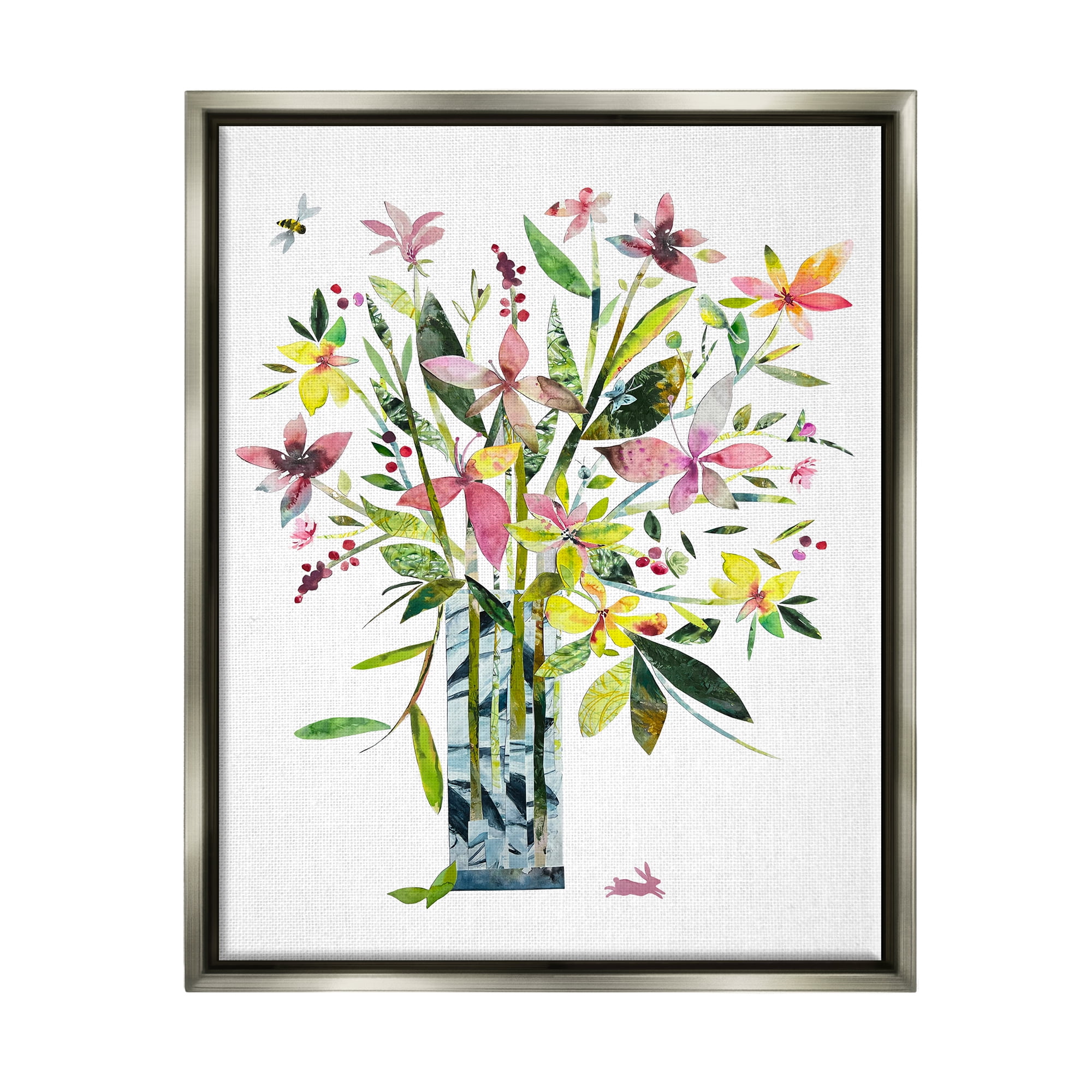 Stupell Industries Abstract Bouquet Vase Botanical & Floral Painting Gray Floater Framed Art Print Wall Art, 25 x 31