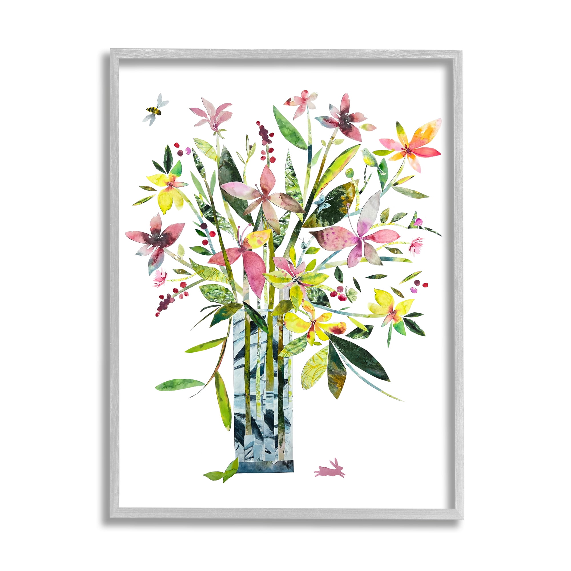 Stupell Industries Abstract Bouquet Vase Botanical & Floral Painting Gray Framed Art Print Wall Art, 16 x 20