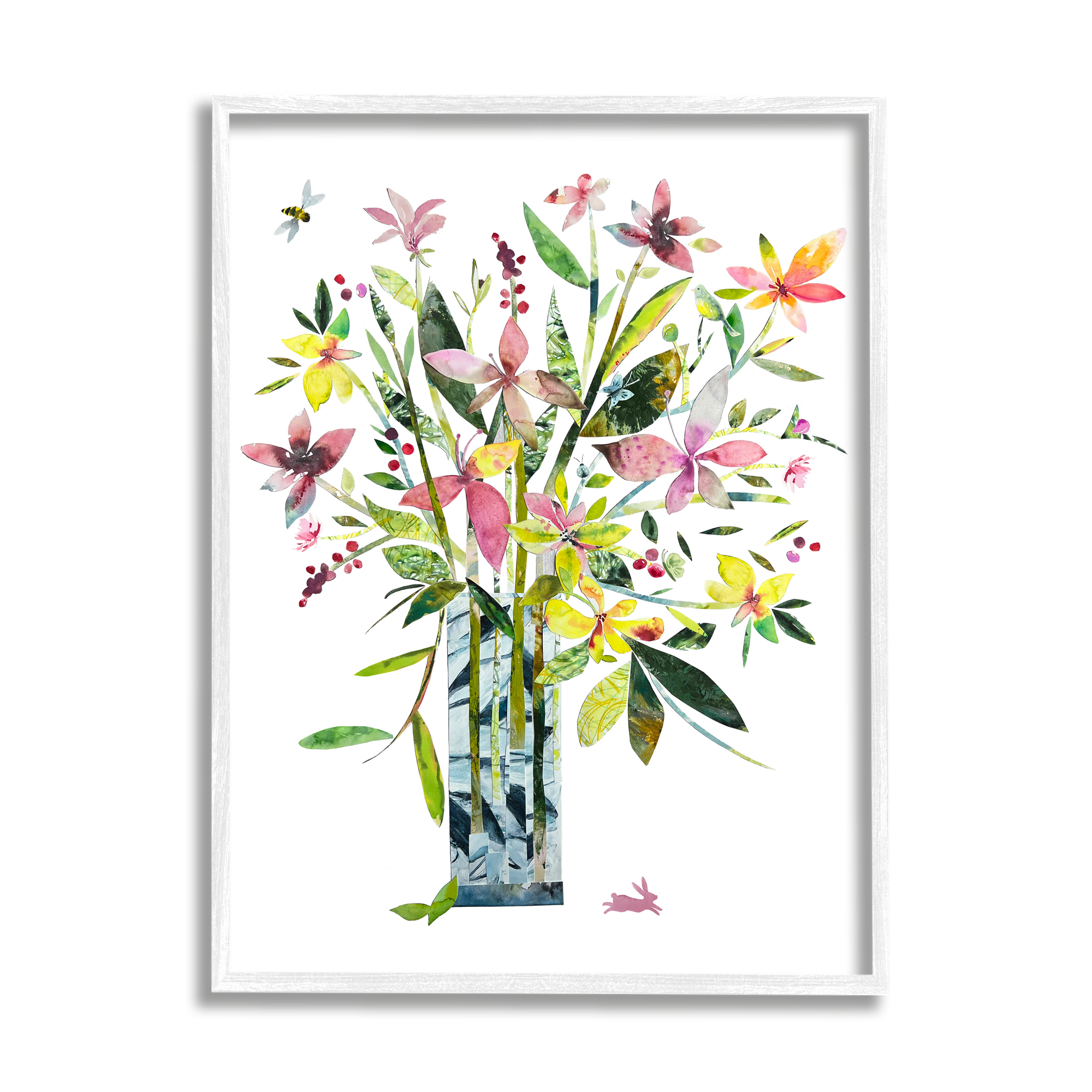 Stupell Industries Abstract Bouquet Vase Botanical & Floral Painting White Framed Art Print Wall Art, 11 x 14