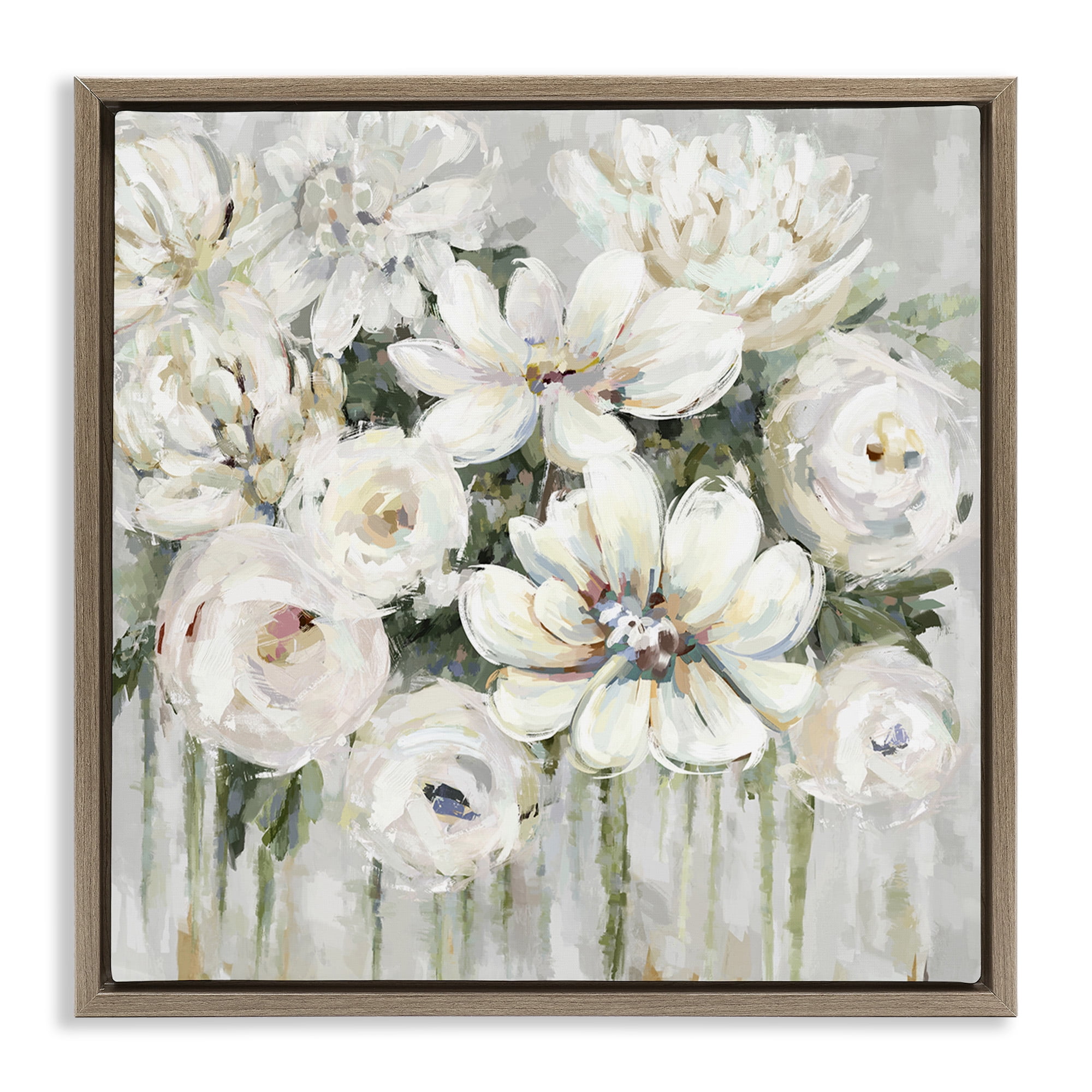 Stupell Industries Abstract Bouquet with Greenery Botanical & Floral Painting Brown Floater Framed Canvas Art Print Wall Art, 18 x 18