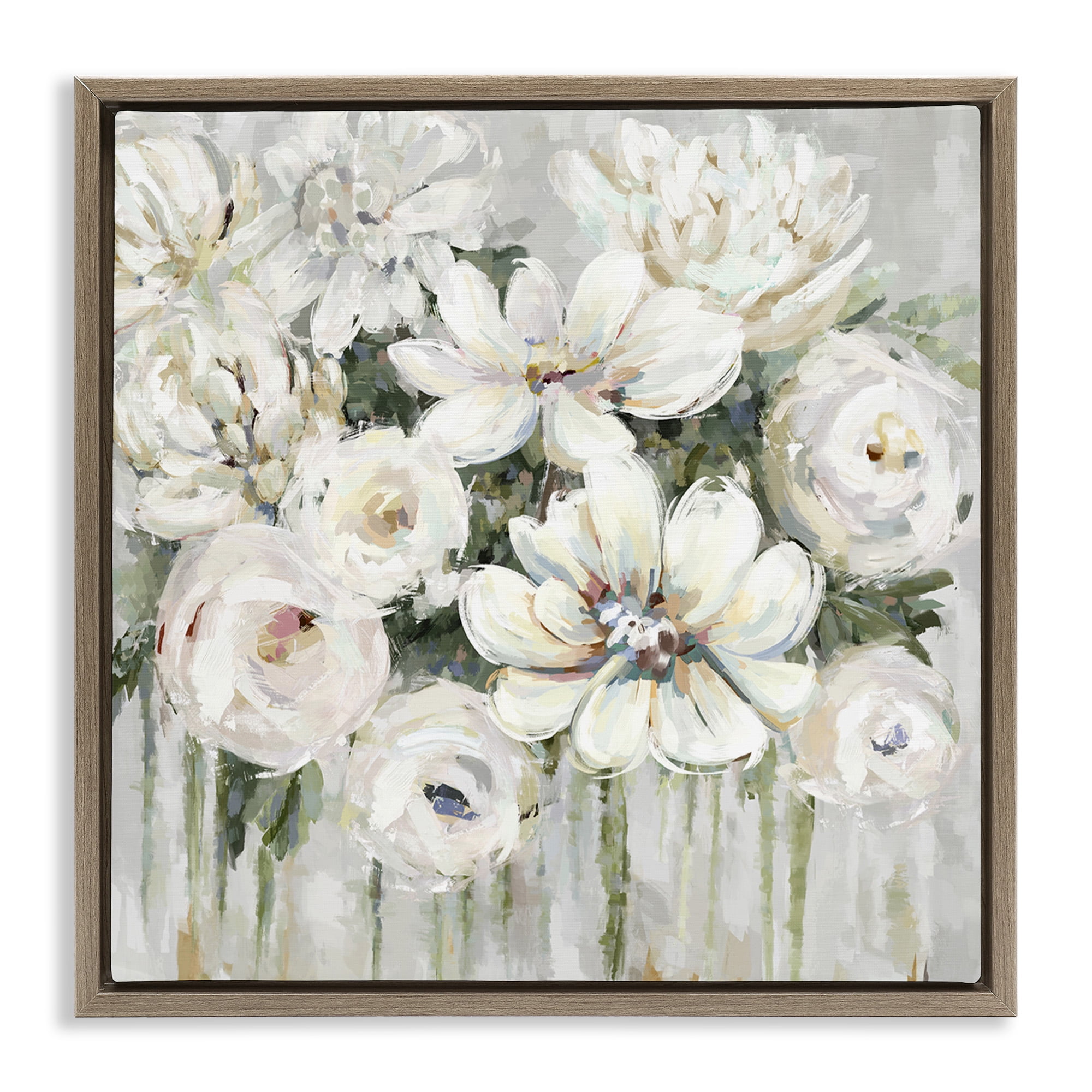 Stupell Industries Abstract Bouquet with Greenery Botanical & Floral Painting Brown Floater Framed Canvas Art Print Wall Art, 25 x 25