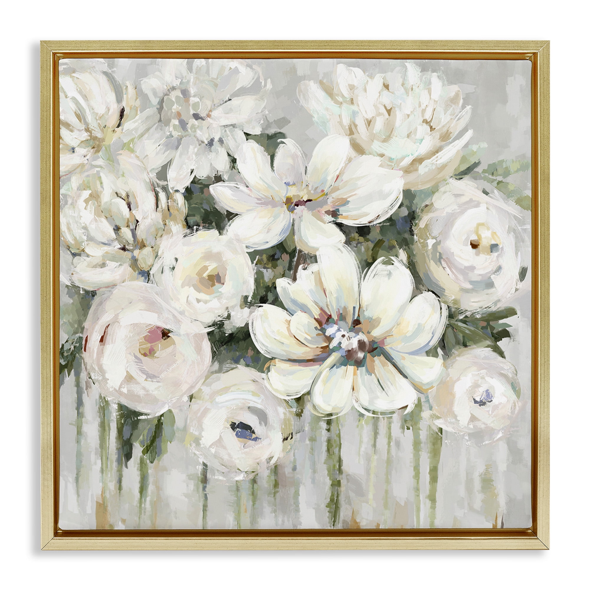 Stupell Industries Abstract Bouquet with Greenery Botanical & Floral Painting Gold Floater Framed Canvas Art Print Wall Art, 18 x 18