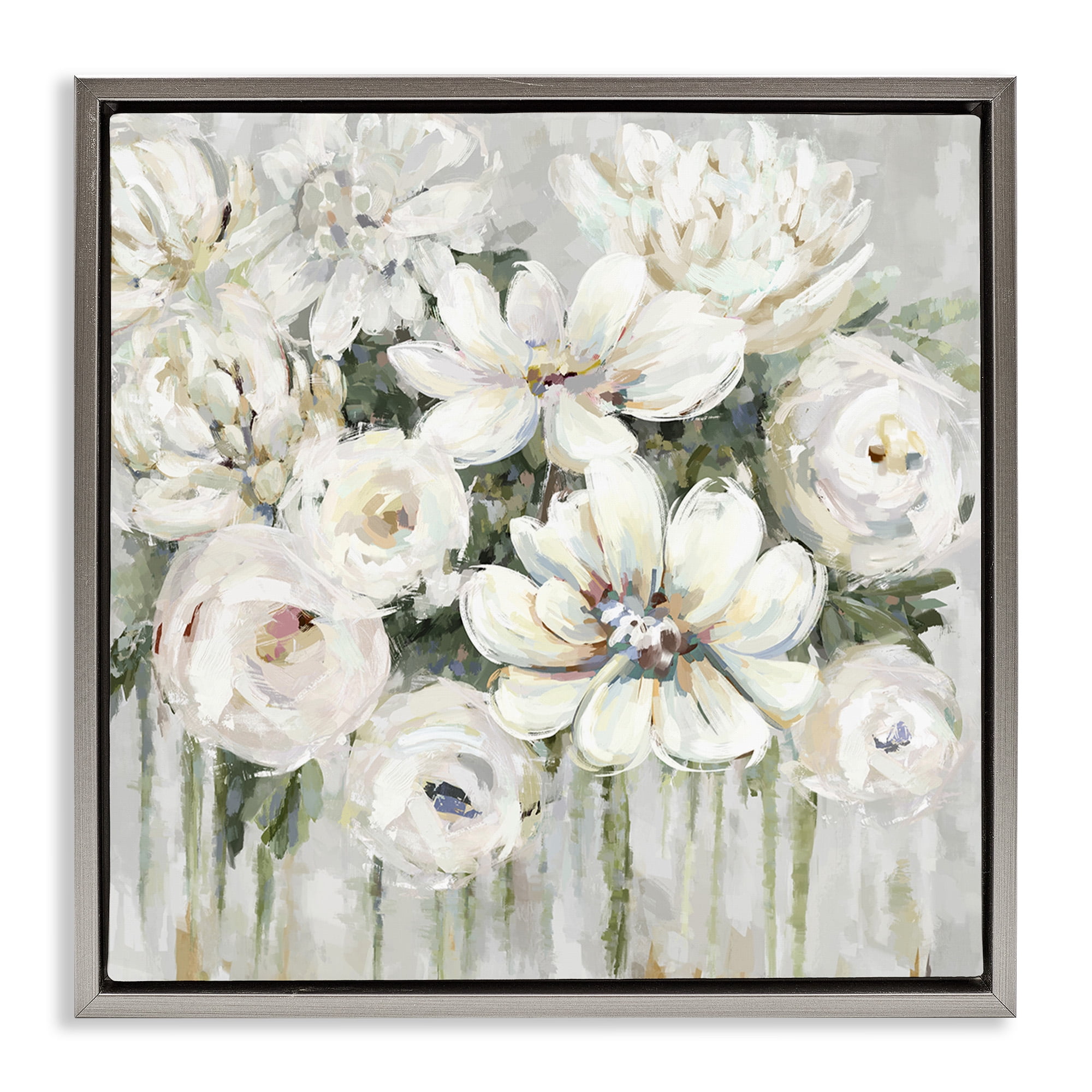 Stupell Industries Abstract Bouquet with Greenery Botanical & Floral Painting Gray Floater Framed Canvas Art Print Wall Art, 18 x 18