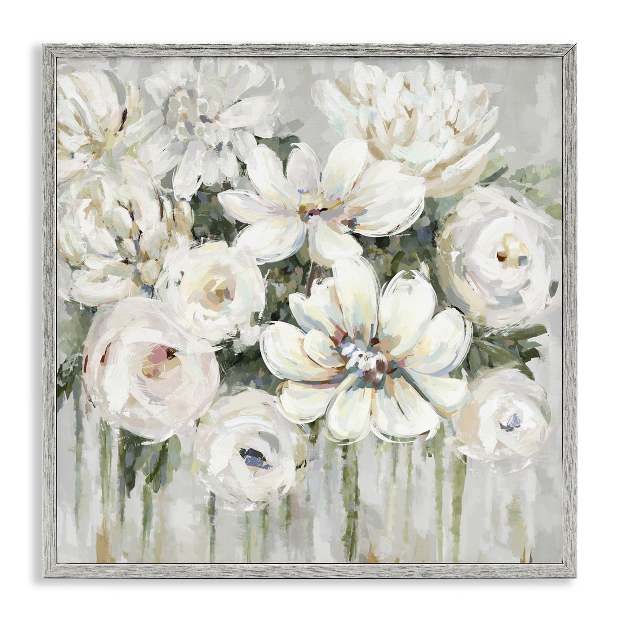 Stupell Industries Abstract Bouquet with Greenery Botanical & Floral Painting Gray Framed Art Print Wall Art, 17 x 17