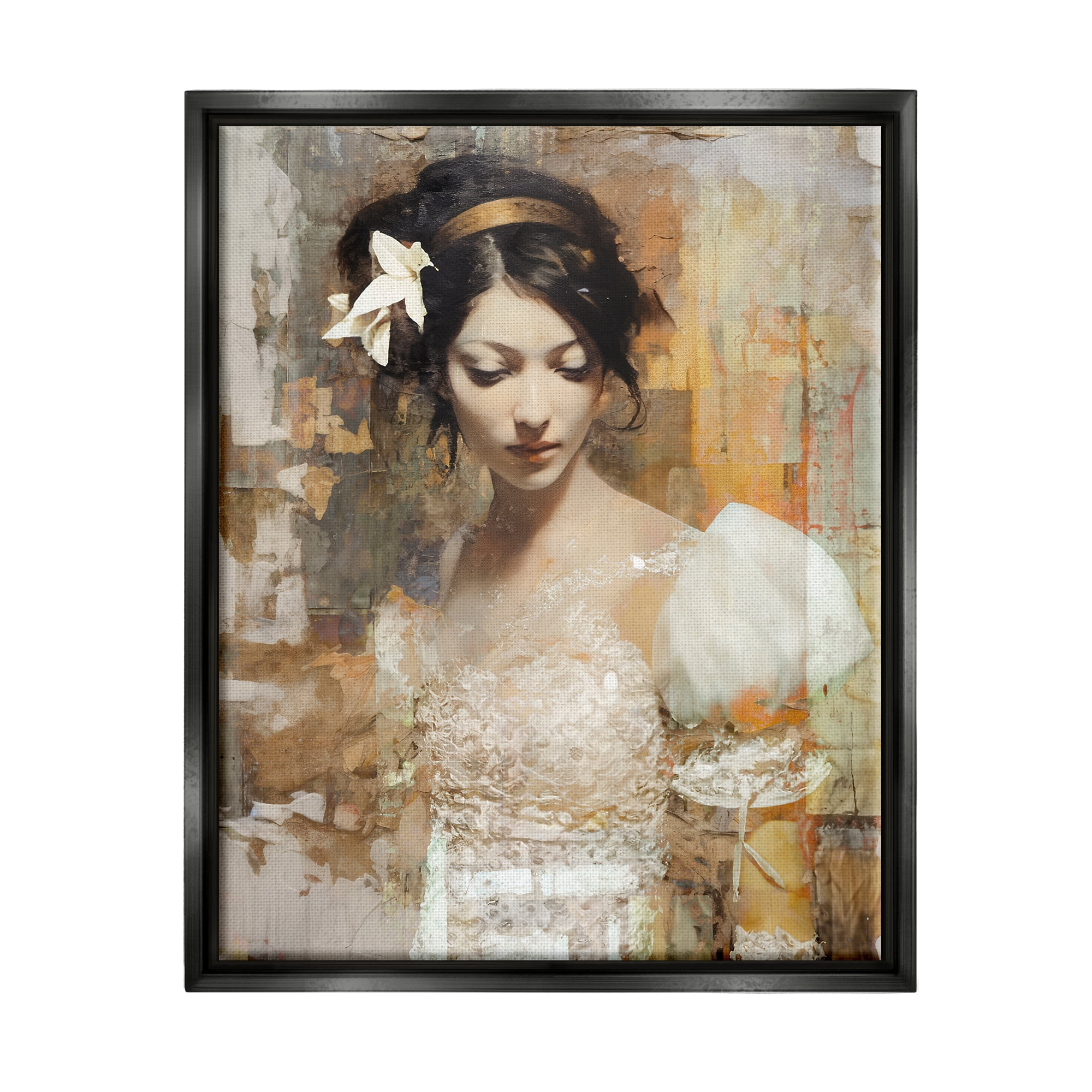 Stupell Industries Abstract Bride Collage Abstract Painting Black Floater Framed Canvas Art Print Wall Art, 25 x 31