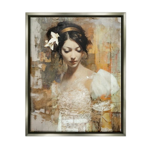 Stupell Industries Abstract Bride Collage Abstract Painting Gray Floater Framed Canvas Art Print Wall Art, 17 x 21