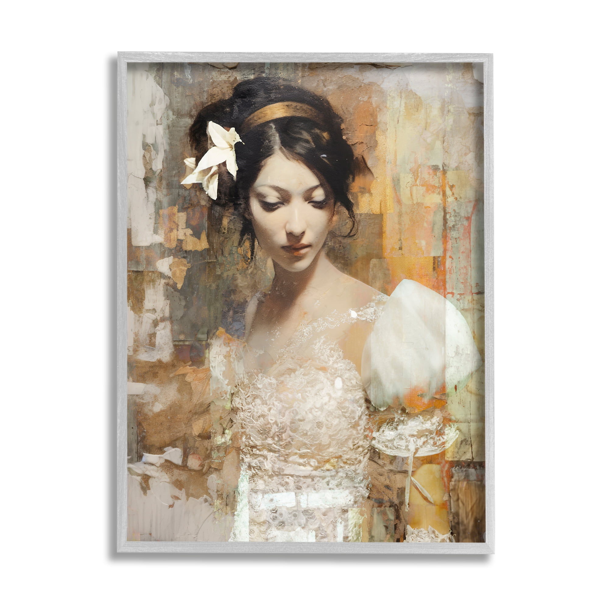 Stupell Industries Abstract Bride Collage Abstract Painting Gray Framed Art Print Wall Art, 24 x 30