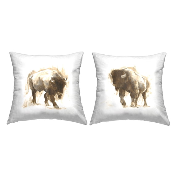 Stupell Industries Abstract Brown Bison Square Decorative Printed Throw Pillow, 18 x 18, Set of 2