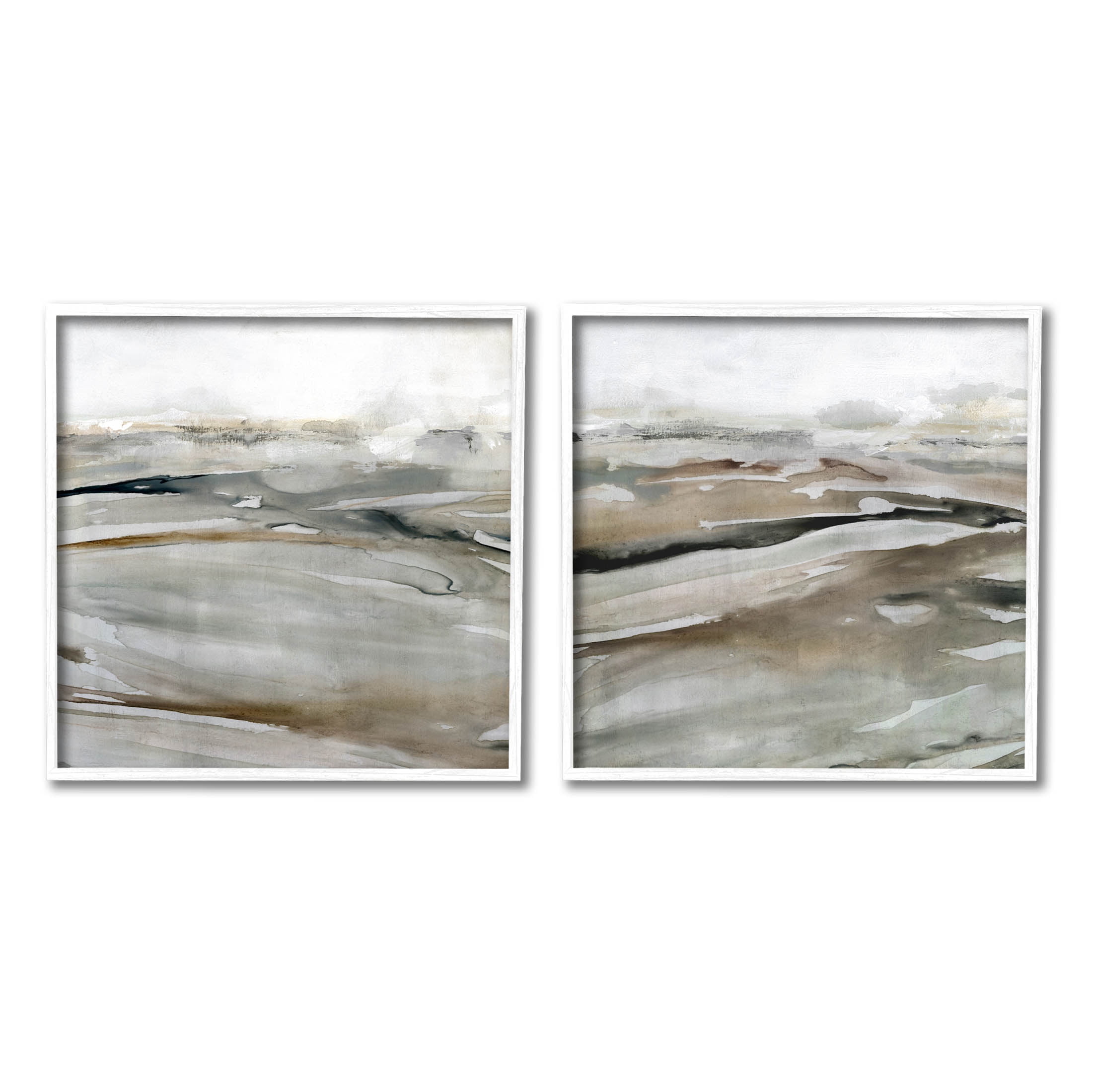 Abstract Brown and Gray Landscape Canvas Print Set with White Frame
