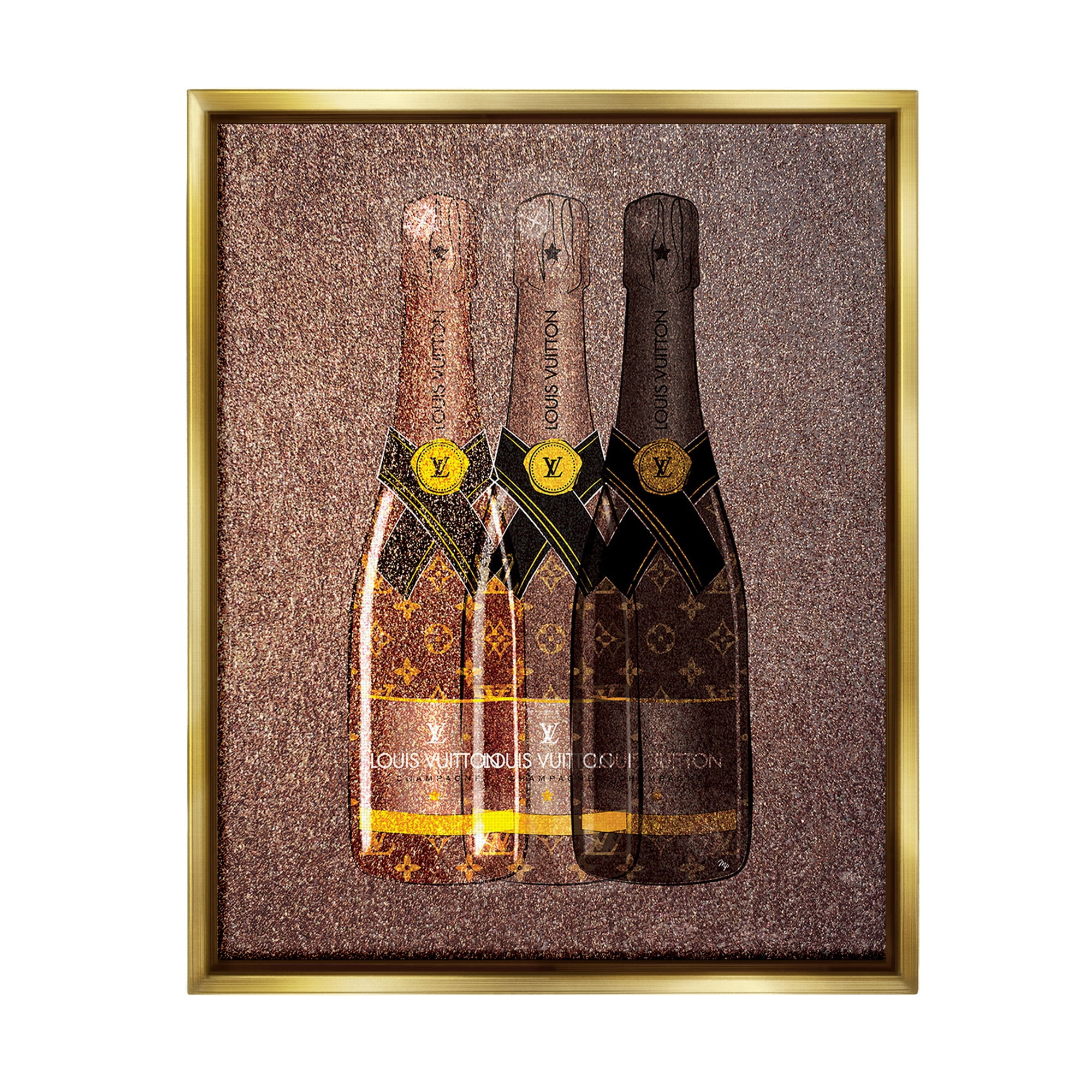 Stupell Industries Abstract Brown Wine Bottles Food & Beverage Painting Gold Floater Framed Canvas Art Print Wall Art, 25 x 31