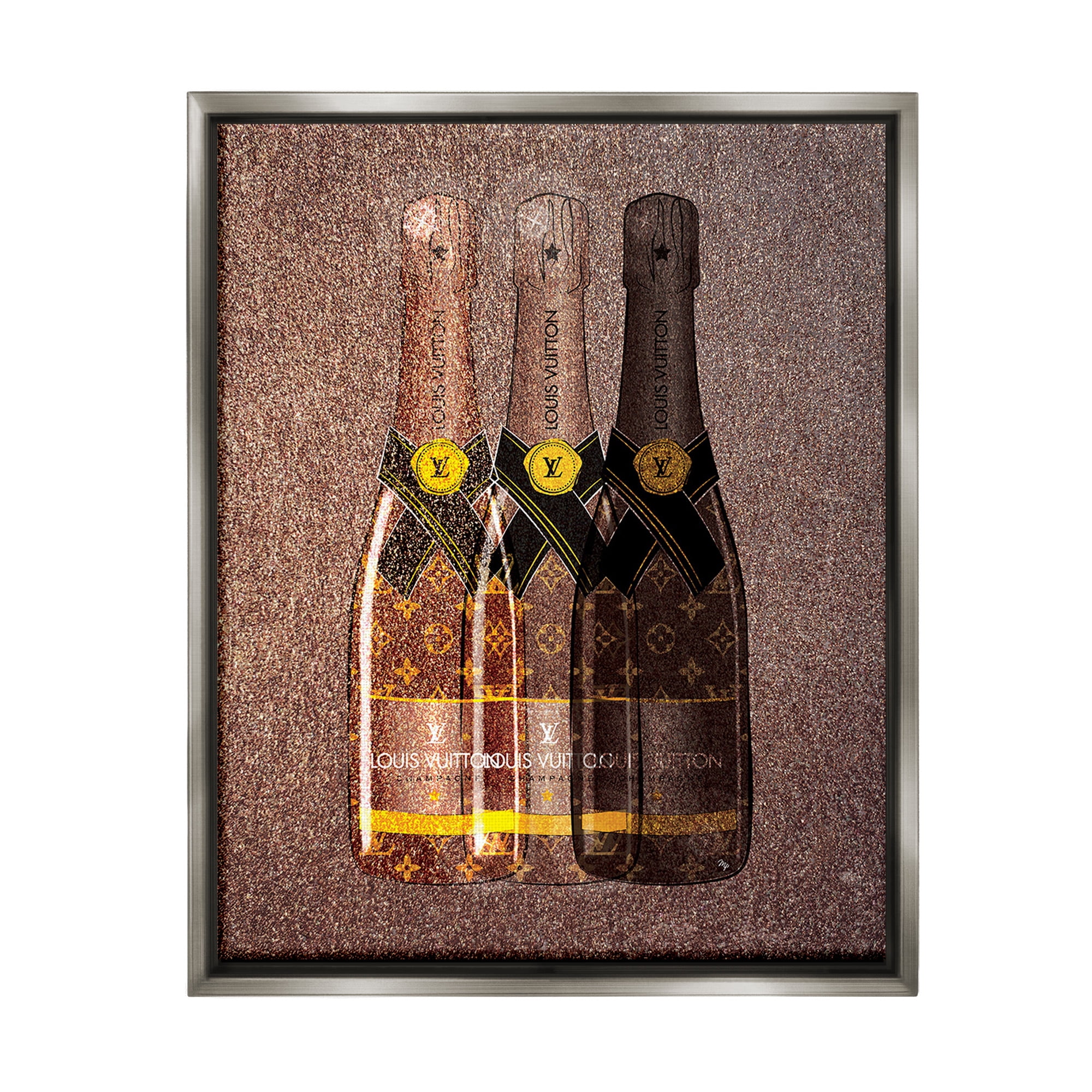 Stupell Industries Abstract Brown Wine Bottles Food & Beverage Painting Gray Floater Framed Canvas Art Print Wall Art, 25 x 31