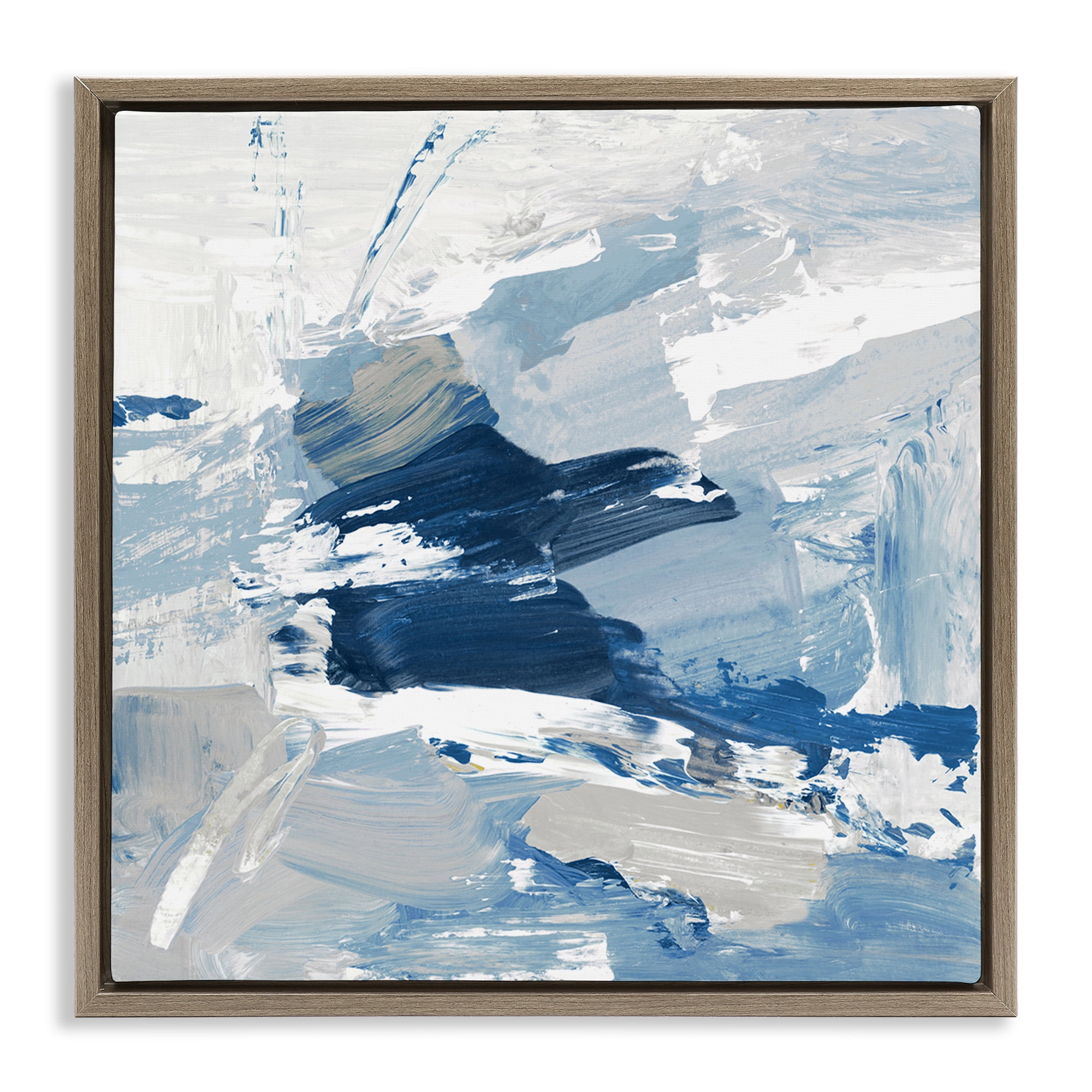 Stupell Industries Abstract Brushed Blue Painting Abstract Painting Brown Floater Framed Canvas Art Print Wall Art, 25 x 25