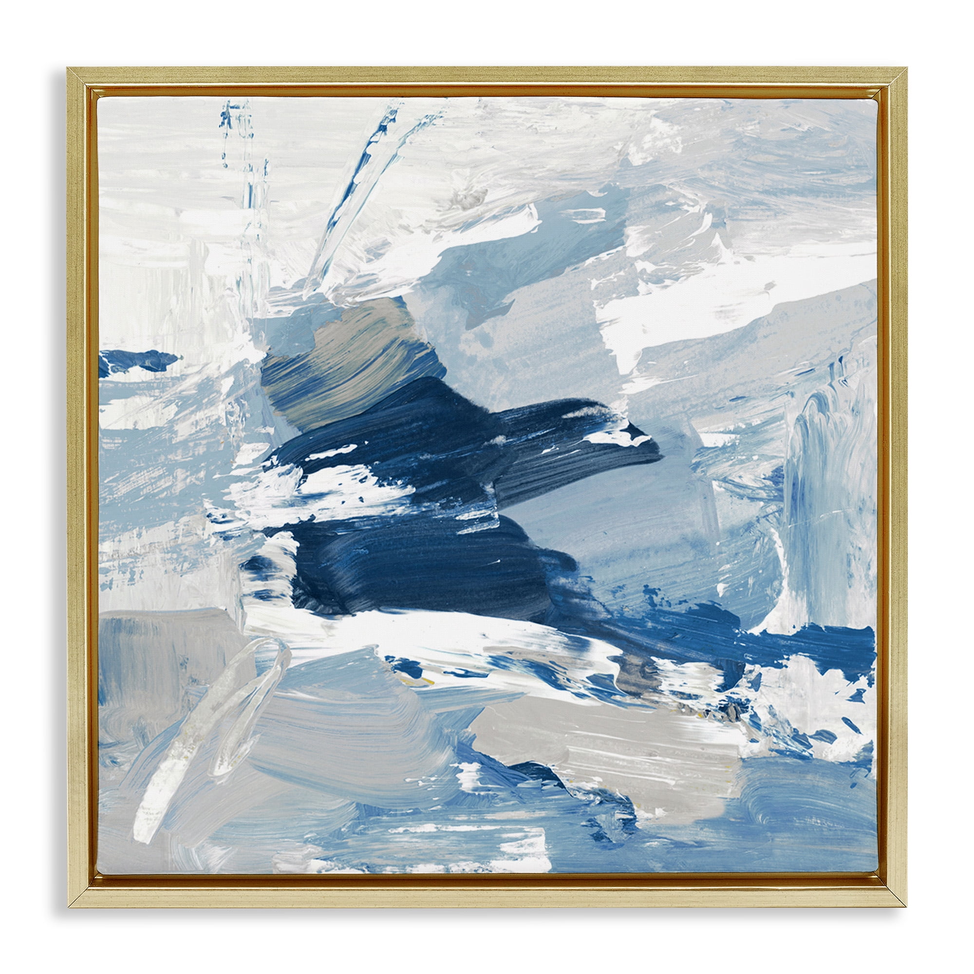 Stupell Industries Abstract Brushed Blue Painting Abstract Painting Gold Floater Framed Canvas Art Print Wall Art, 25 x 25