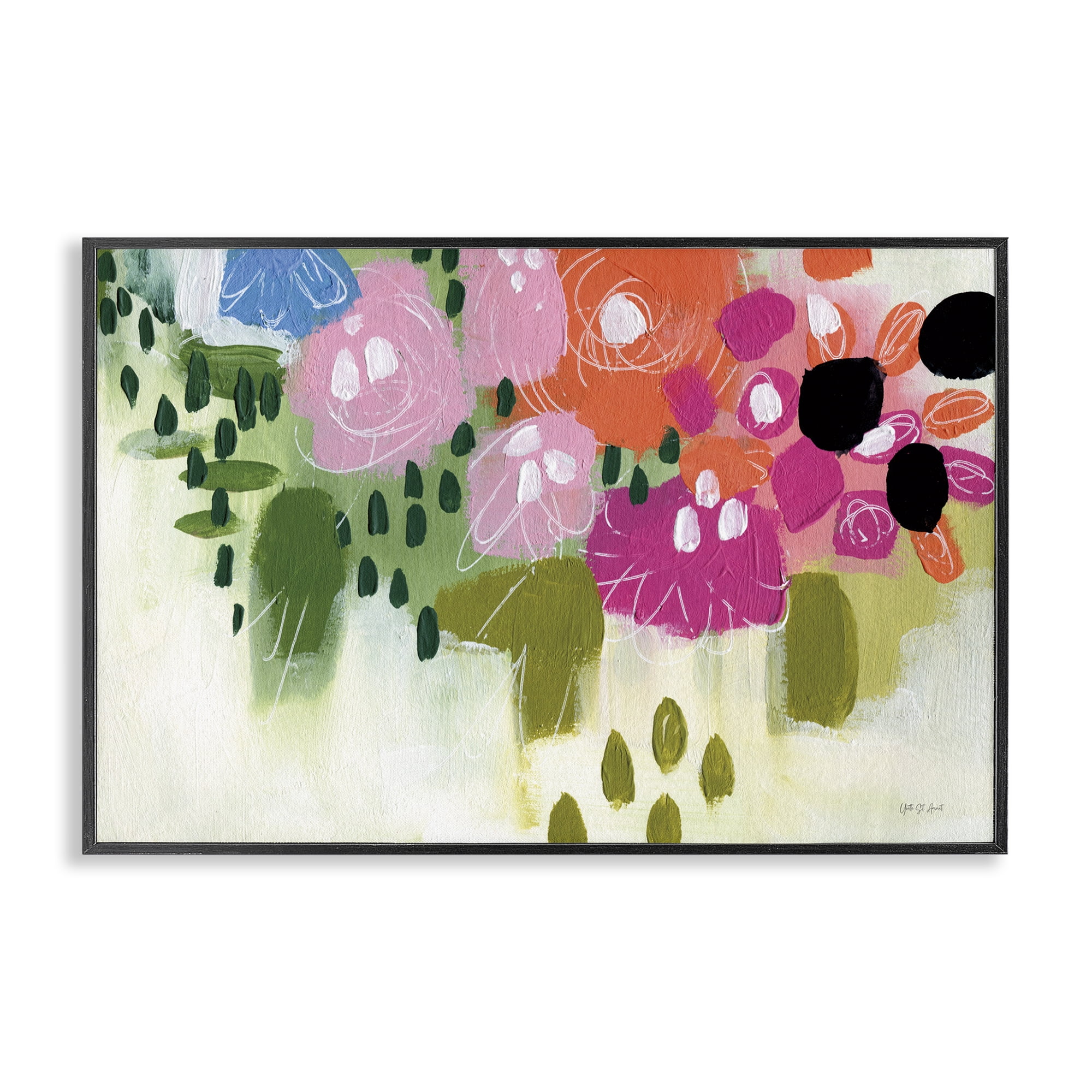 Stupell Industries Abstract Brushed Floral Botanical & Floral Painting Black Framed Art Print Wall Art, 18 x 12