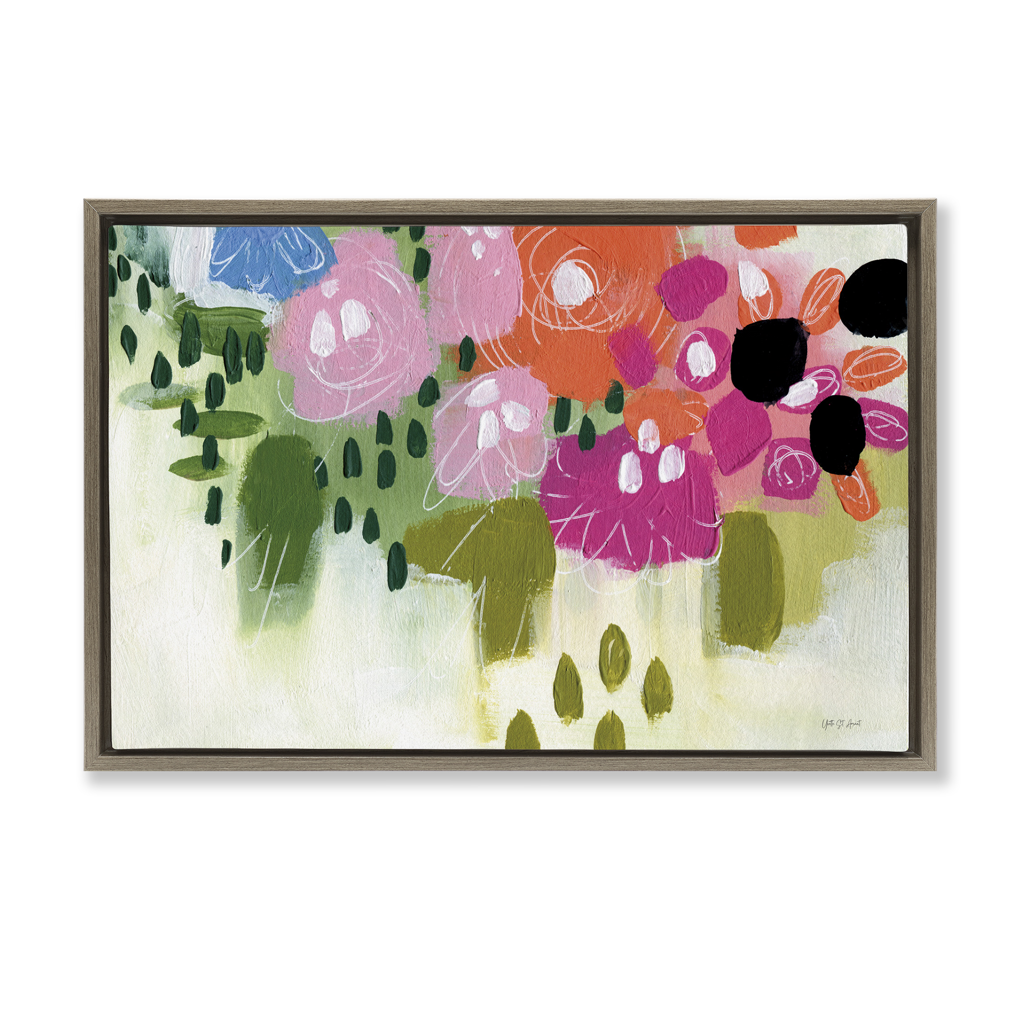 Stupell Industries Abstract Brushed Floral Botanical & Floral Painting Brown Floater Framed Art Print Wall Art, 25 x 17