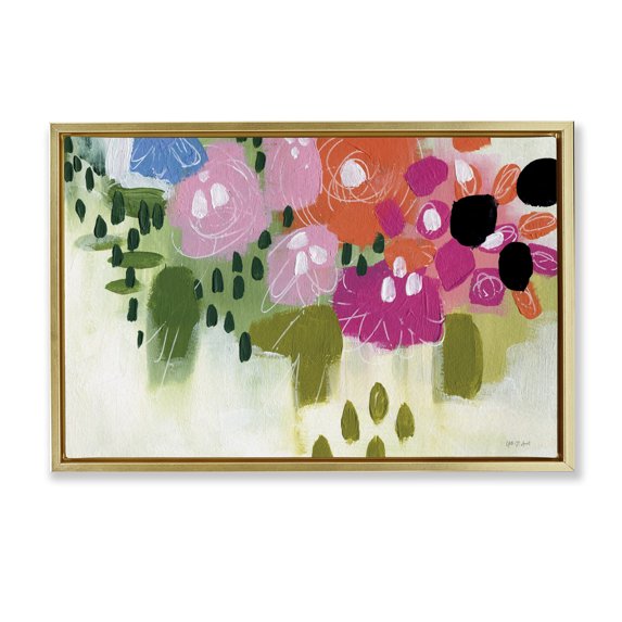 Stupell Industries Abstract Brushed Floral Botanical & Floral Painting Gold Floater Framed Art Print Wall Art, 31 x 21