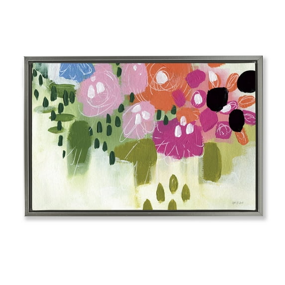 Stupell Industries Abstract Brushed Floral Botanical & Floral Painting Gray Floater Framed Art Print Wall Art, 25 x 17