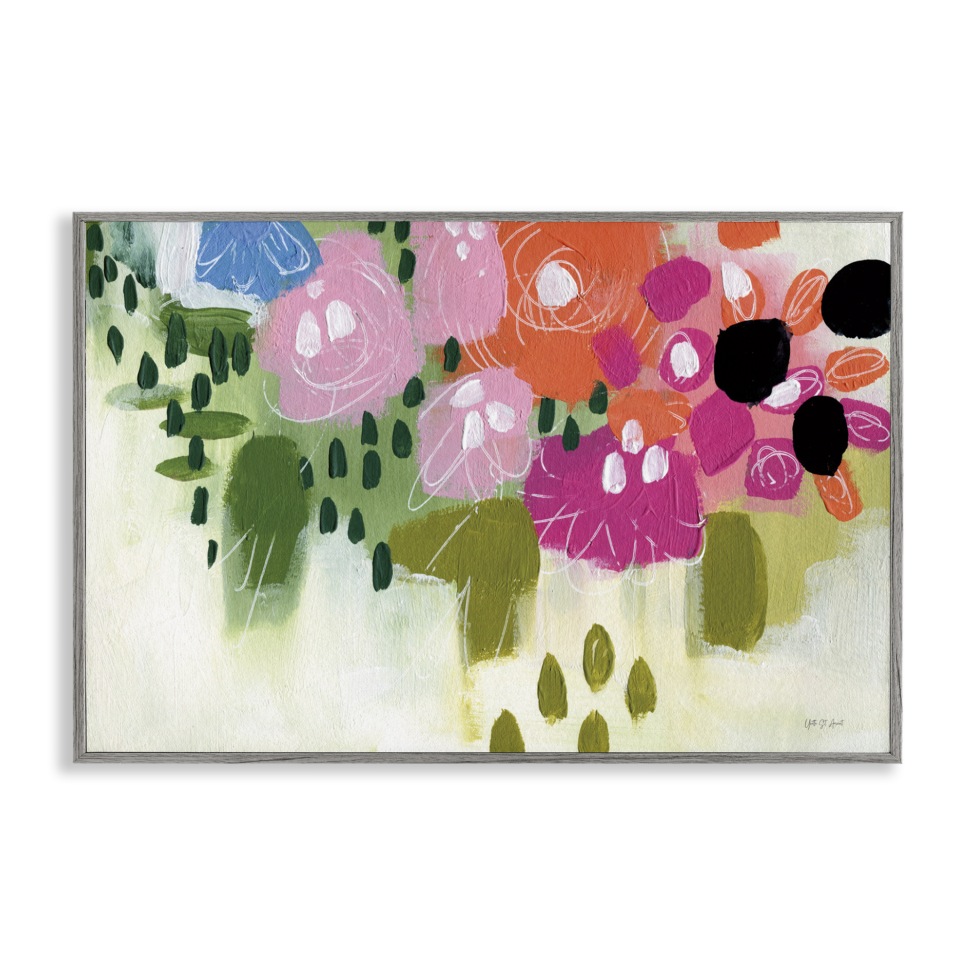 Stupell Industries Abstract Brushed Floral Botanical & Floral Painting Gray Framed Art Print Wall Art, 18 x 12