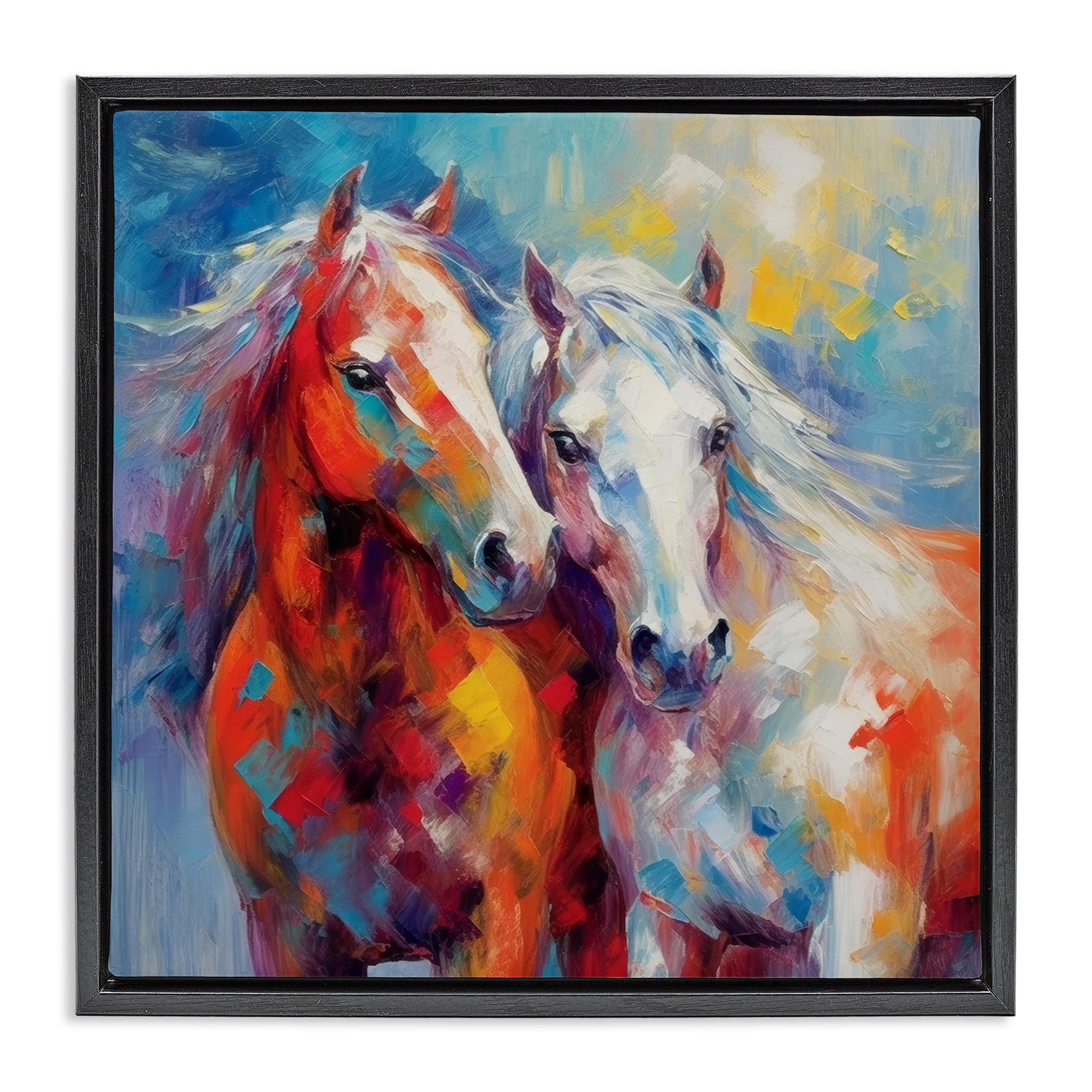 Stupell Industries Abstract Brushed Horses Animals & Insects Painting Black Floater Framed Canvas Art Print Wall Art, 25 x 25