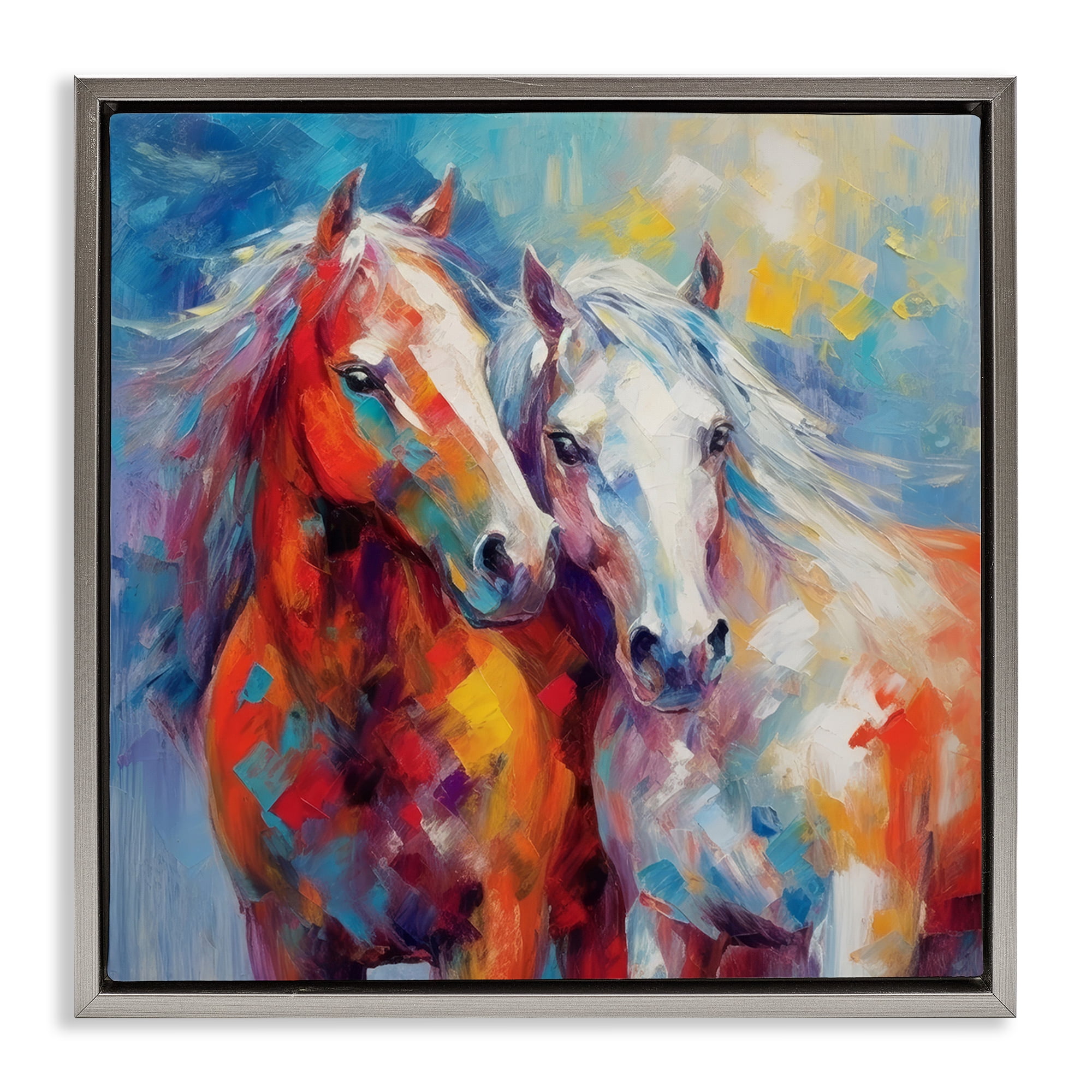 Stupell Industries Abstract Brushed Horses Animals & Insects Painting Gray Floater Framed Canvas Art Print Wall Art, 18 x 18