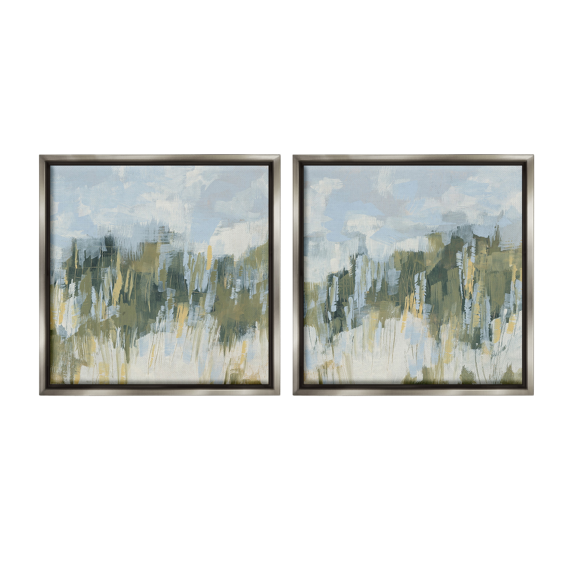 Stupell Industries Abstract Brushed Landscape Abstract Painting Gray Floater Framed Canvas Art Print Wall Art, 18 x 18, Set of 2