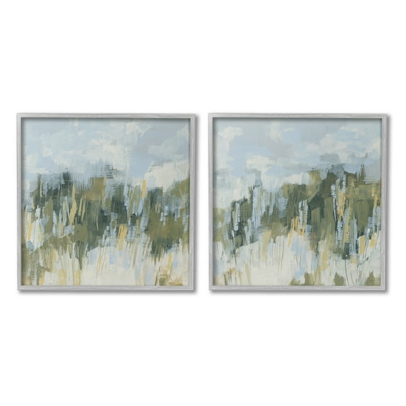 Stupell Industries Abstract Brushed Landscape Abstract Painting Gray Framed Art Print Wall Art, 17 x 17, Set of 2