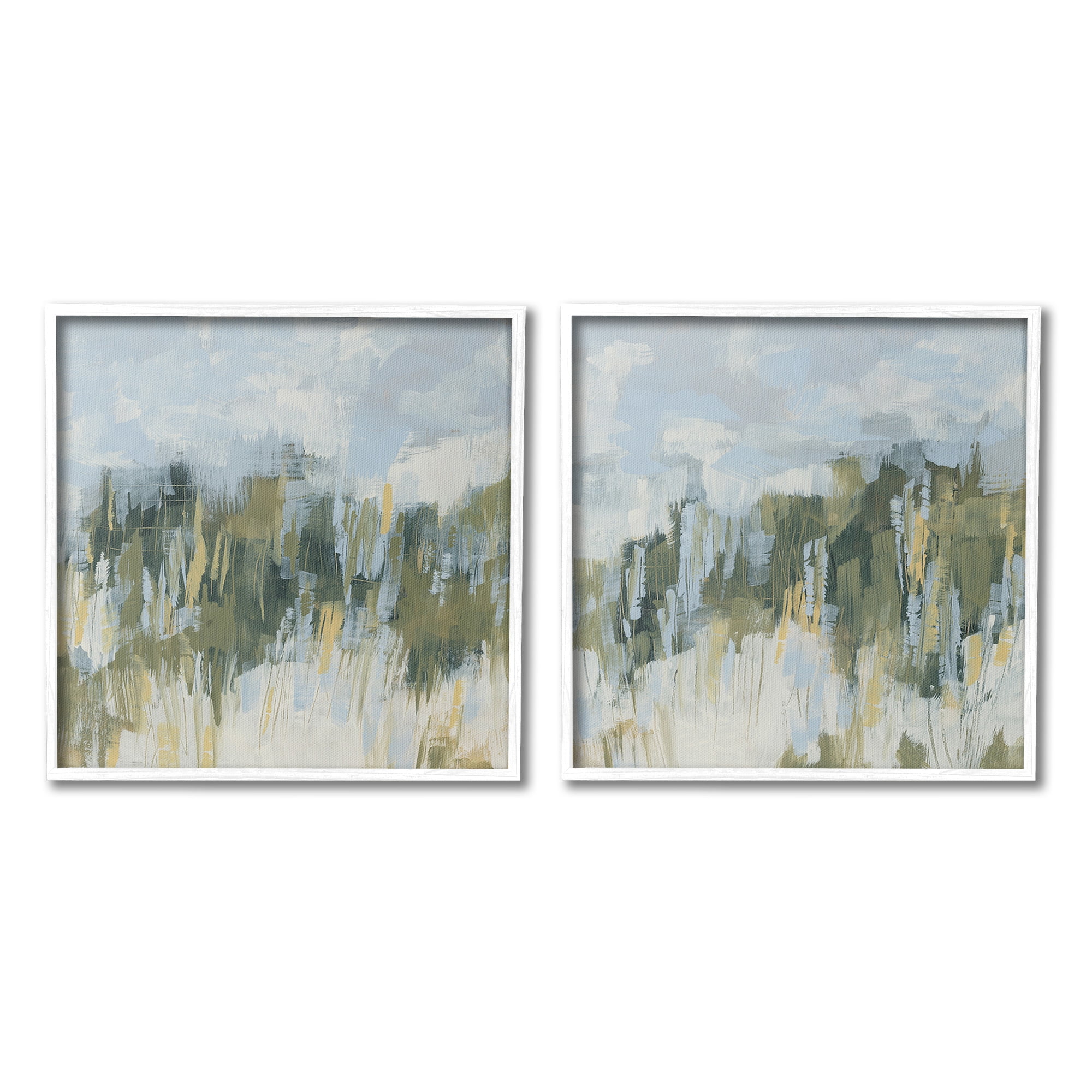 Stupell Industries Abstract Brushed Landscape Abstract Painting White Framed Art Print Wall Art, 17 x 17, Set of 2