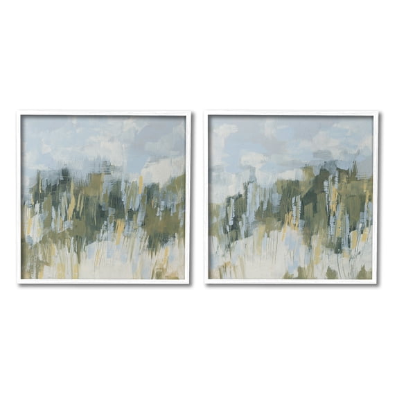 Stupell Industries Abstract Brushed Landscape Abstract Painting White Framed Art Print Wall Art, 17 x 17, Set of 2