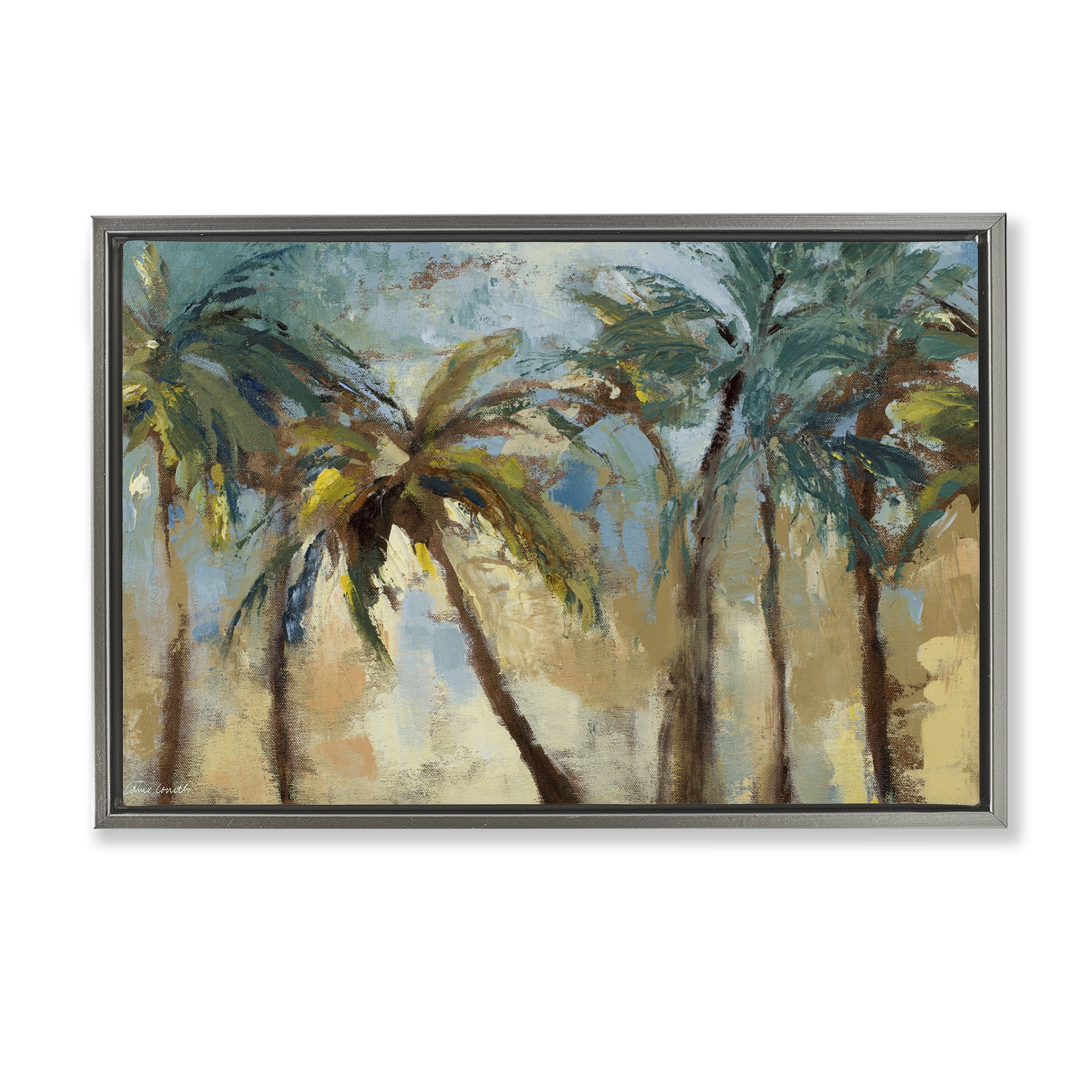 Stupell Industries Abstract Brushed Palms Botanical & Floral Painting Gray Floater Framed Canvas Art Print Wall Art, 25 x 17