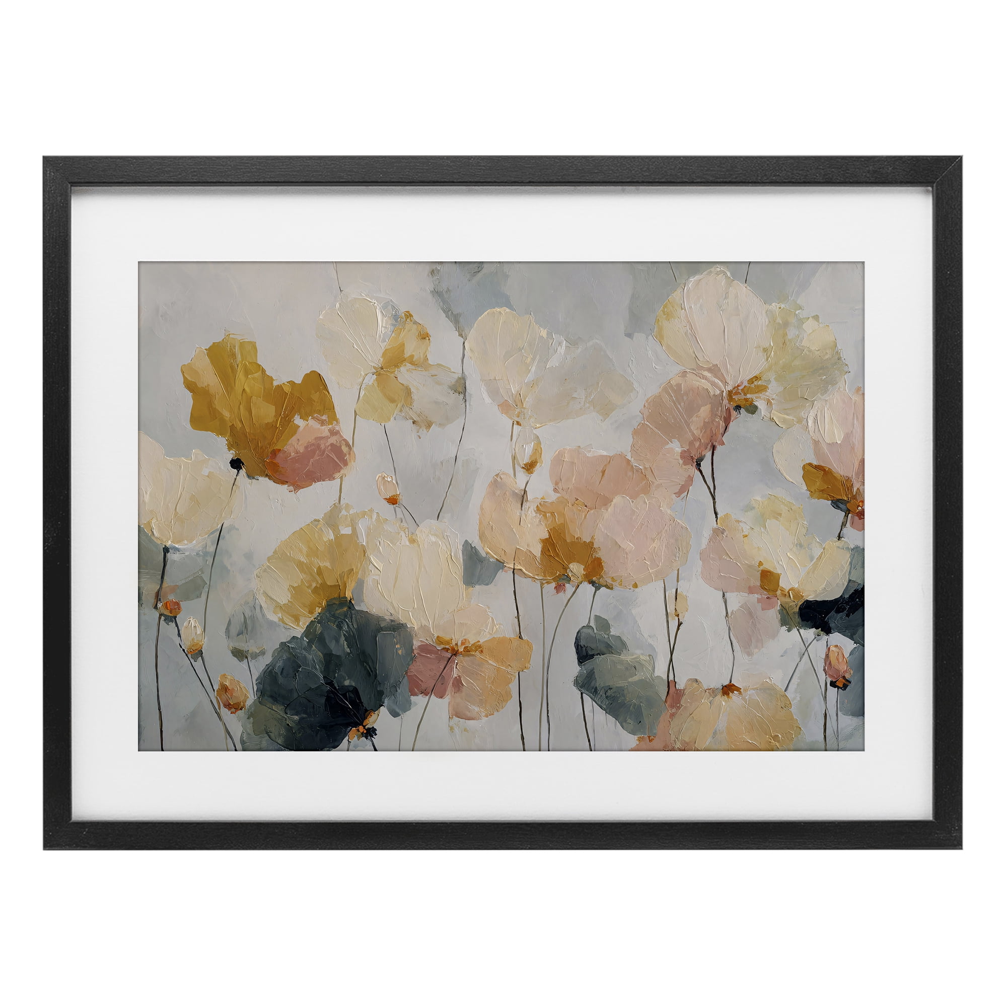 Stupell Industries Abstract Brushed Petals Black Framed Print Under Glass, design by Jacky Ngan