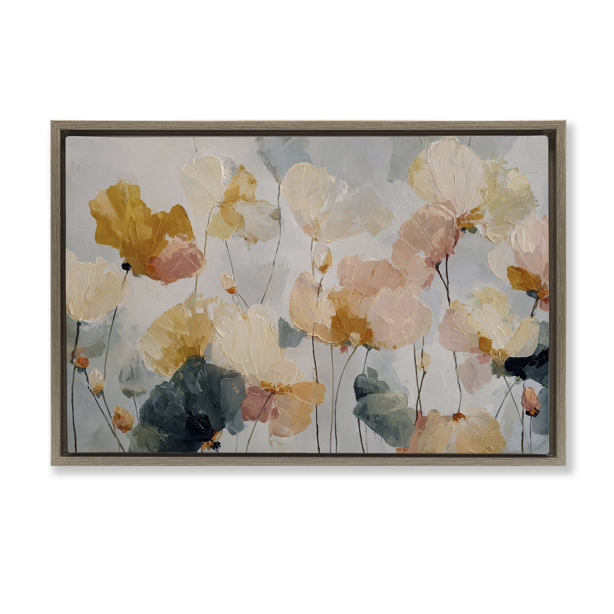 Stupell Industries Abstract Brushed Petals Brown Framed Floater Canvas Wall Art, design by Jacky Ngan
