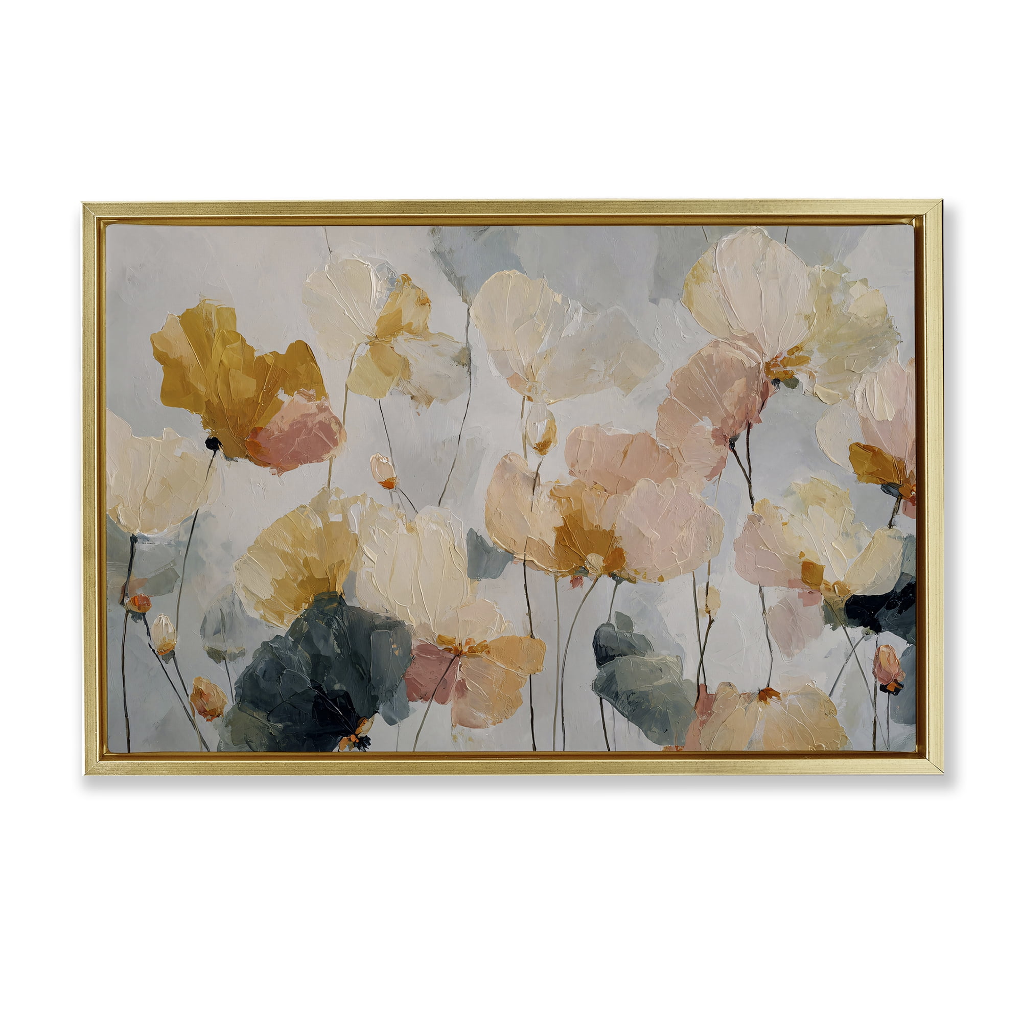 Stupell Industries Abstract Brushed Petals Gold Framed Floater Canvas Wall Art, design by Jacky Ngan