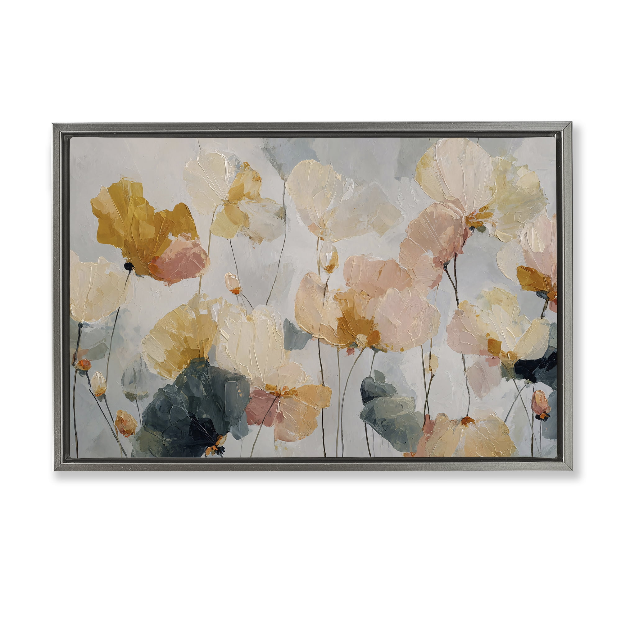 Stupell Industries Abstract Brushed Petals Gray Framed Floater Canvas Wall Art, design by Jacky Ngan