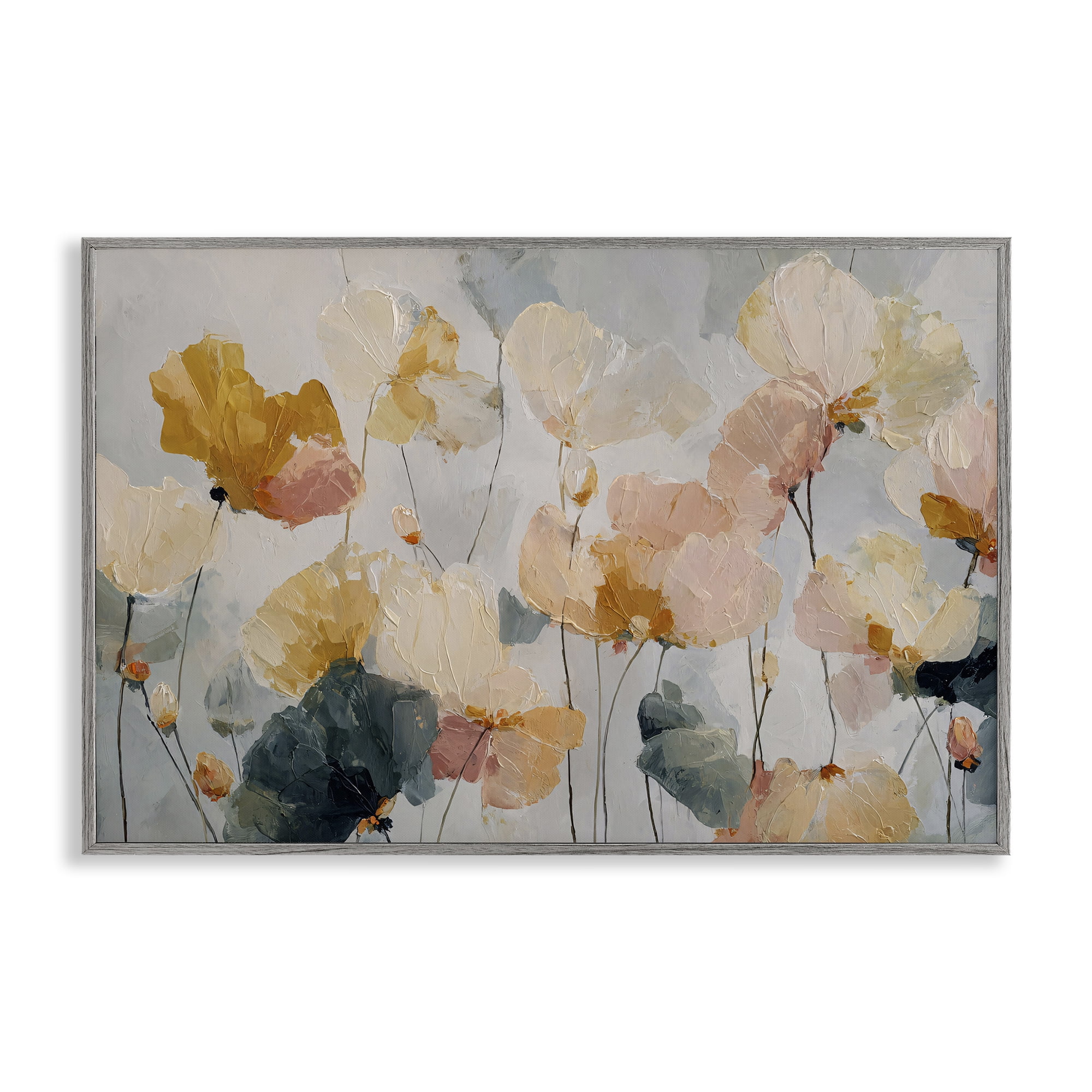 Stupell Industries Abstract Brushed Petals Gray Framed Giclee Art, design by Jacky Ngan